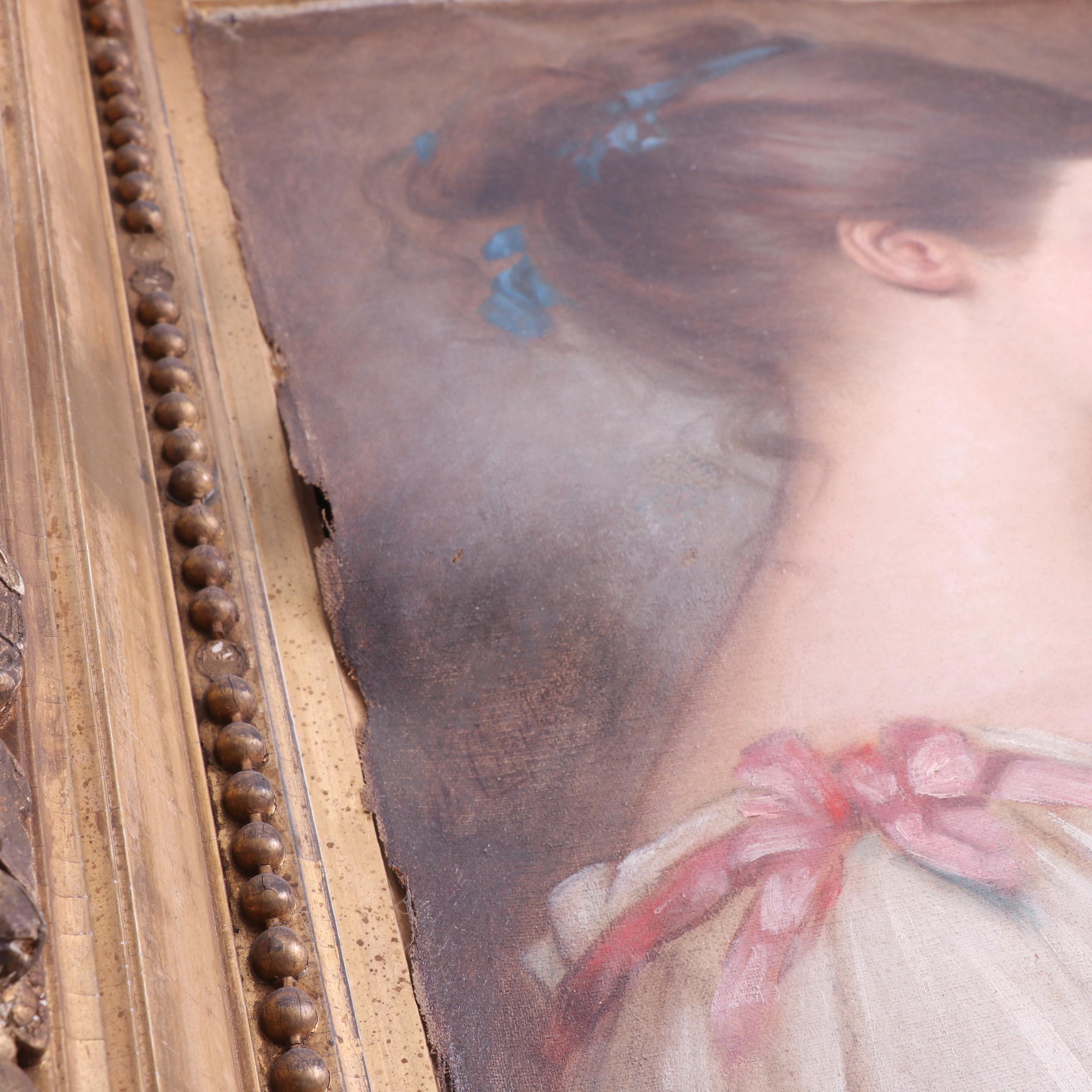 Mid 19th Century European Oil Portrait Painting of a Young Woman