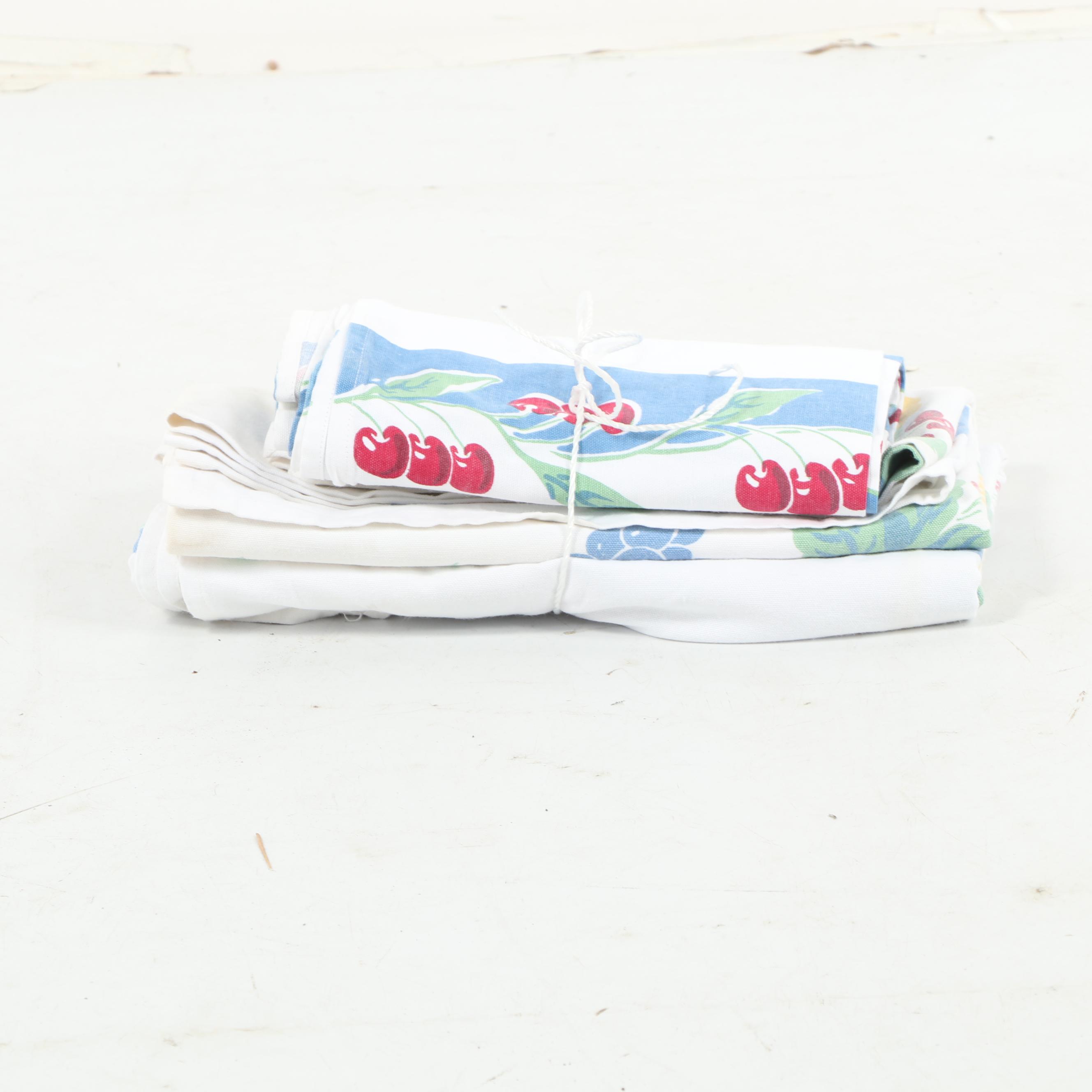 Crate & Barrel Vintage Print Cotton Tablecloth and Napkins