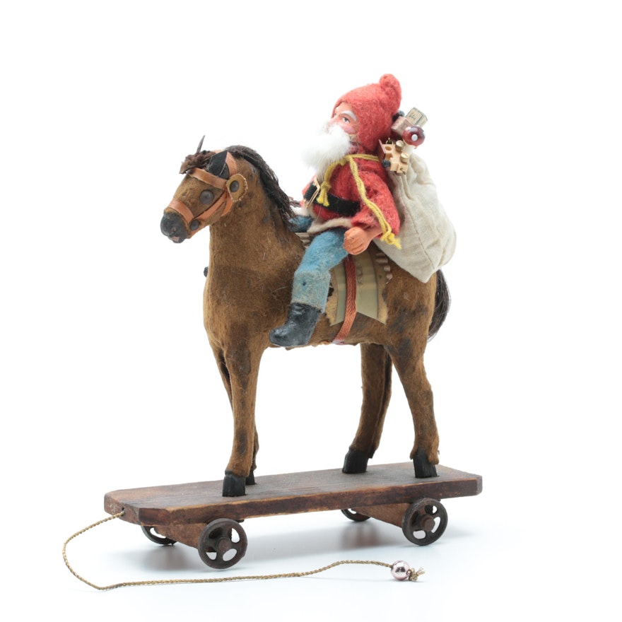 Antique German Belsnickle Astride a Papier-Mâché Platform Horse