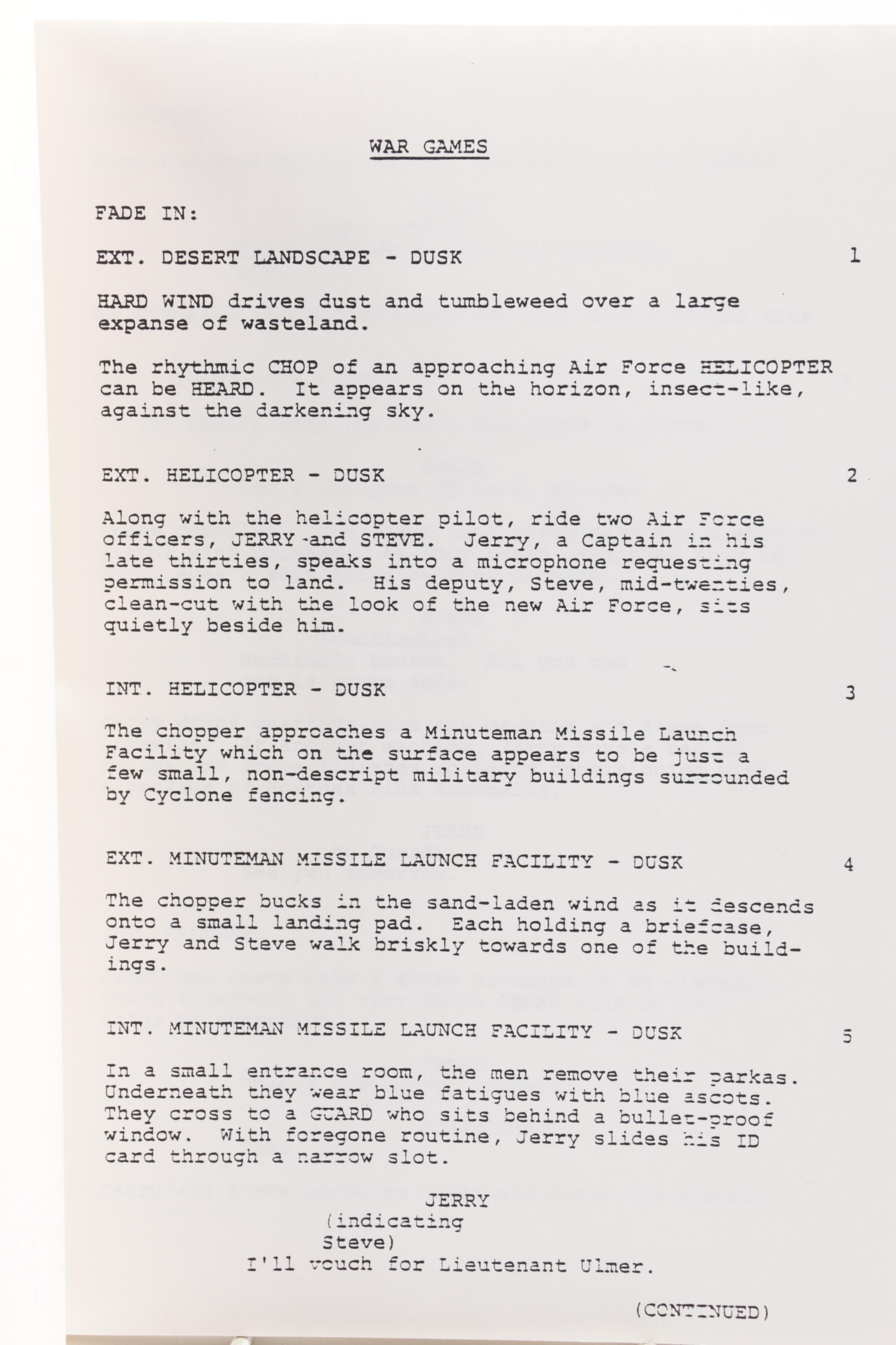 "WarGames" Screenplay by Lawrence Lasker, Walter F. Parkes, and Walon Green