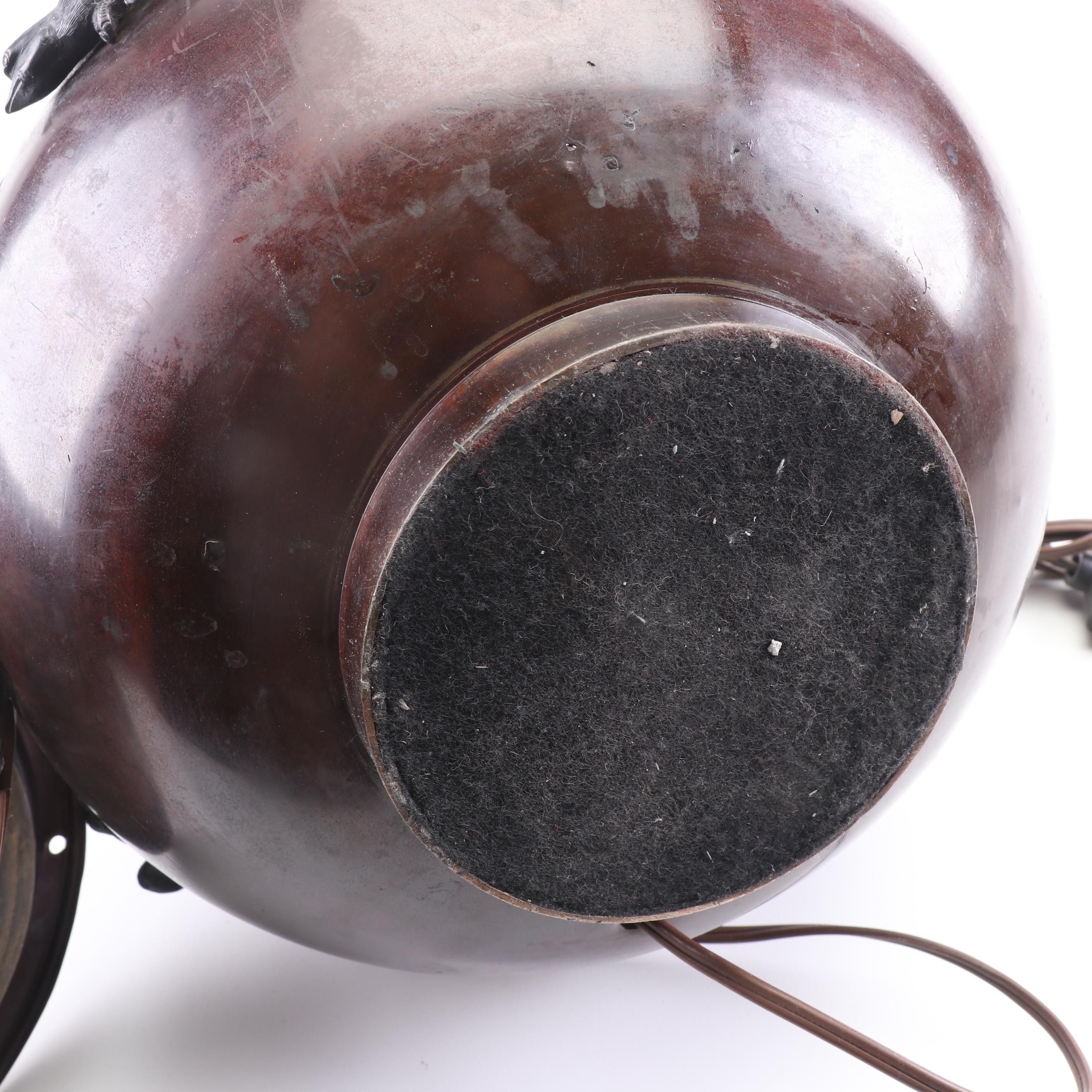 Chinese Metal Ginger Jar Table Lamp with Applied Medallions and Birds