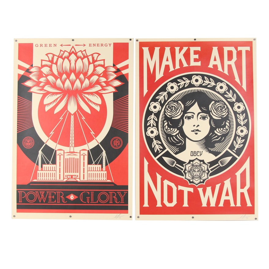 Shepard Fairey Offset Prints "Make Art Not War" and "Green Power"