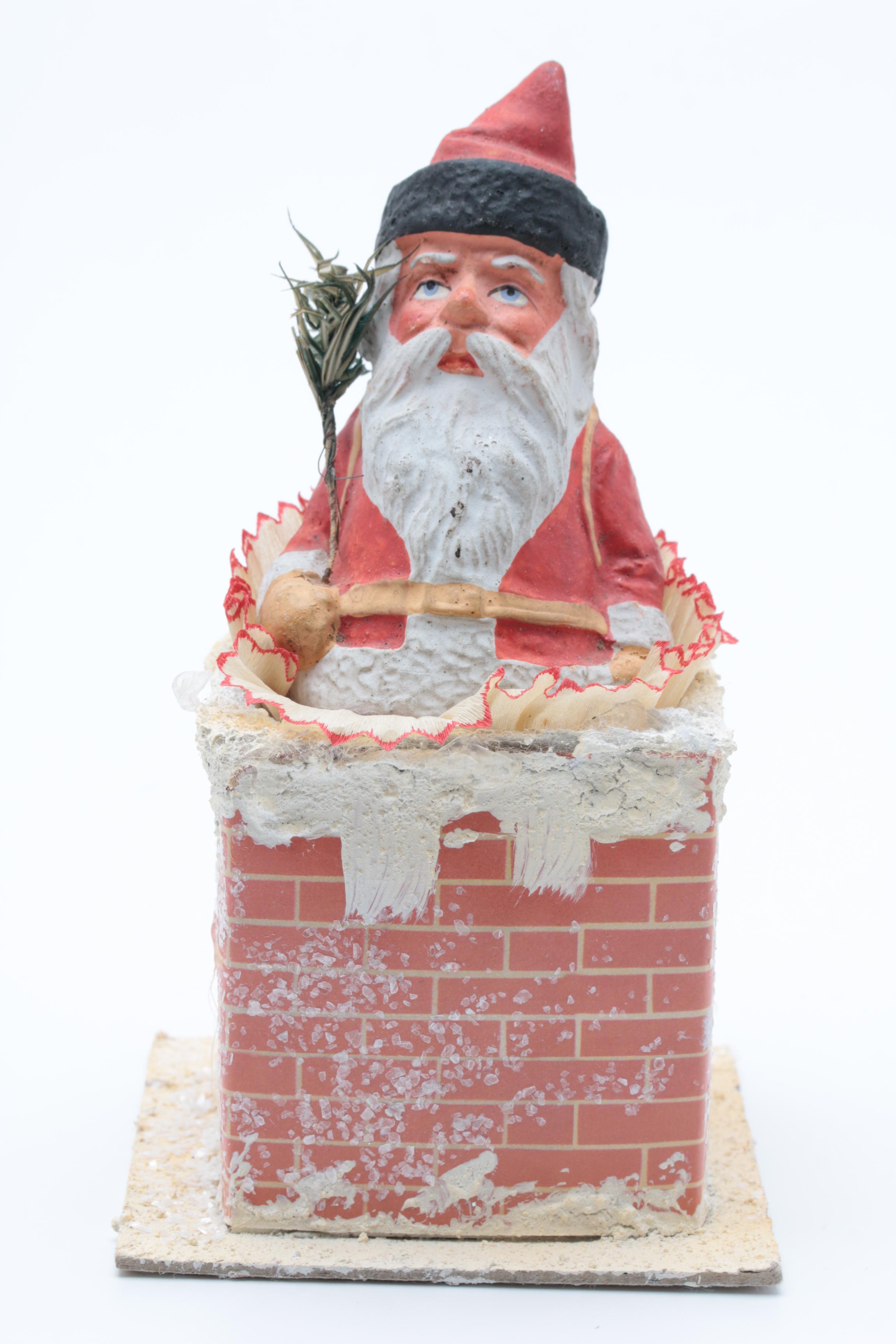 Victorian German Papier-Mâché Santa in a Chimney Candy Container