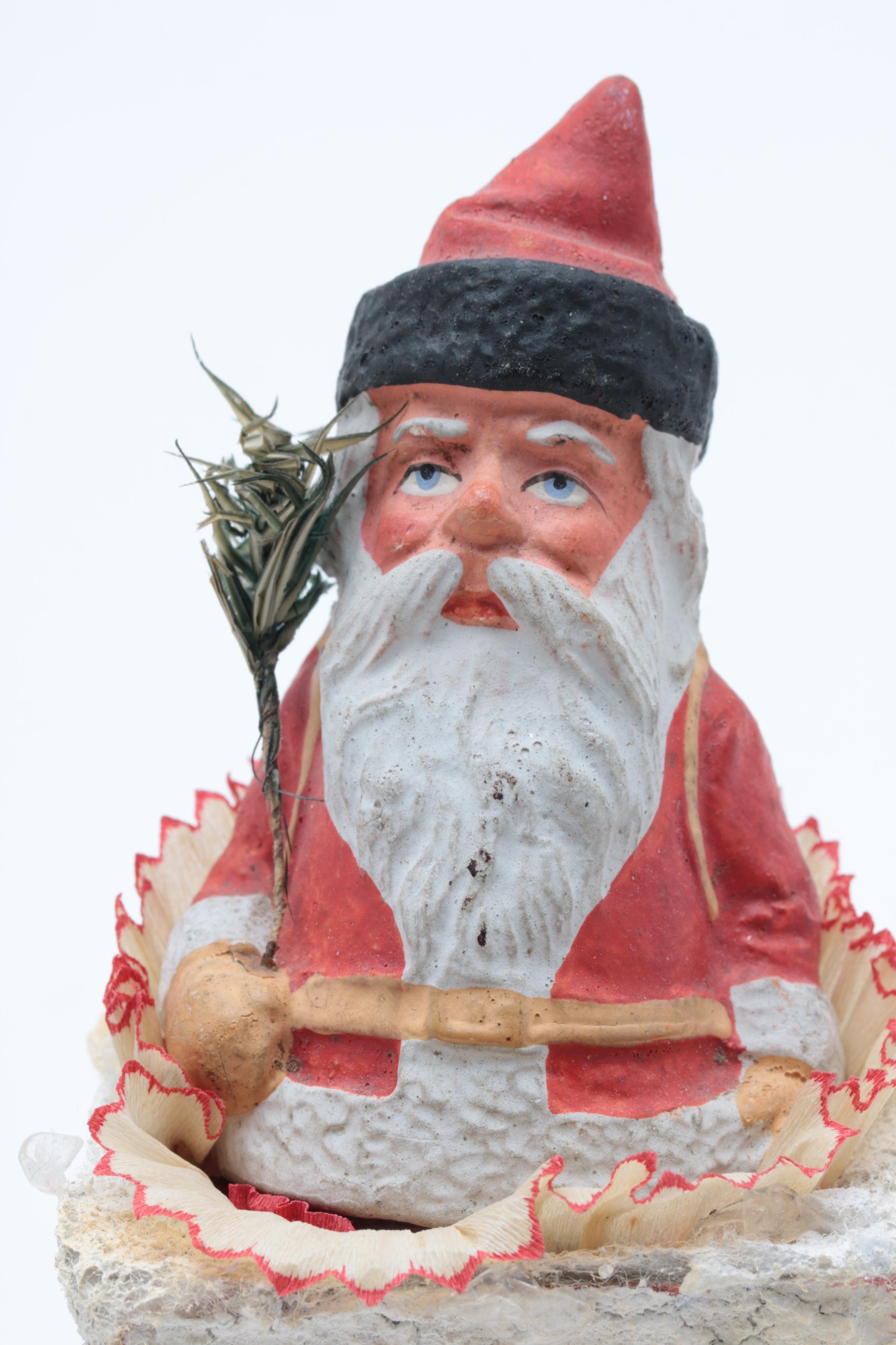Victorian German Papier-Mâché Santa in a Chimney Candy Container
