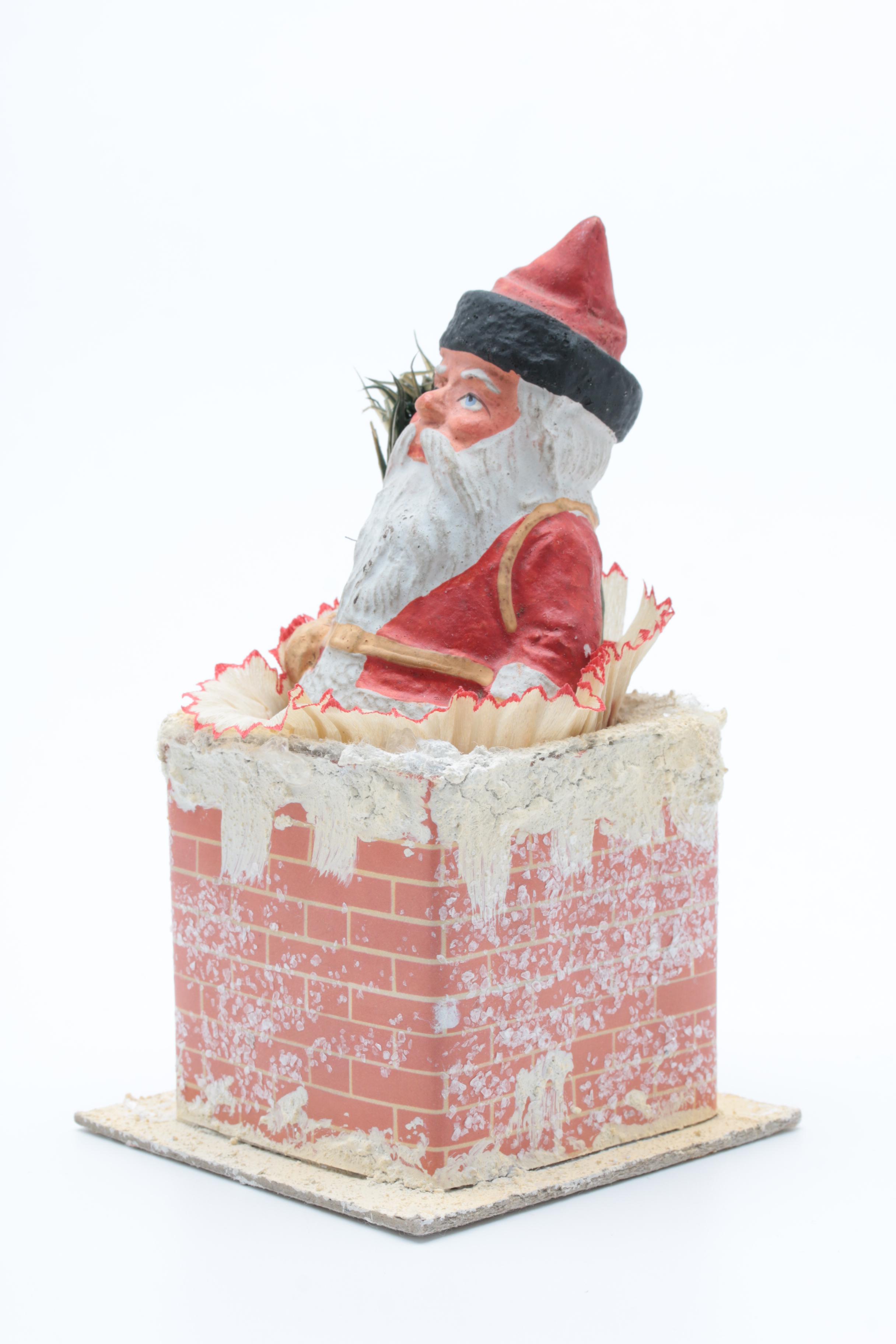 Victorian German Papier-Mâché Santa in a Chimney Candy Container