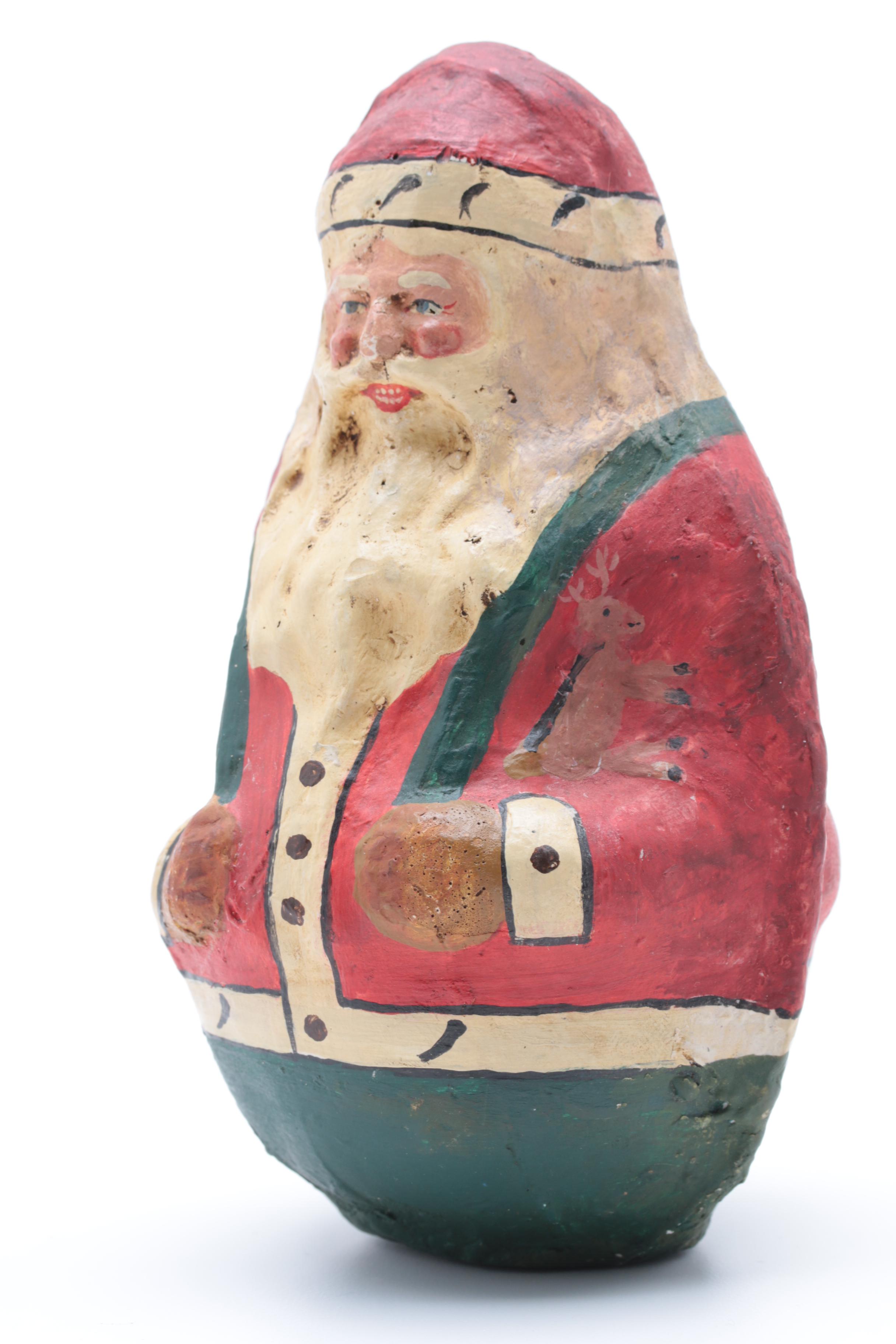 Vintage Roly Poly Papier-Mâché Santa in the Style of Shoenhut