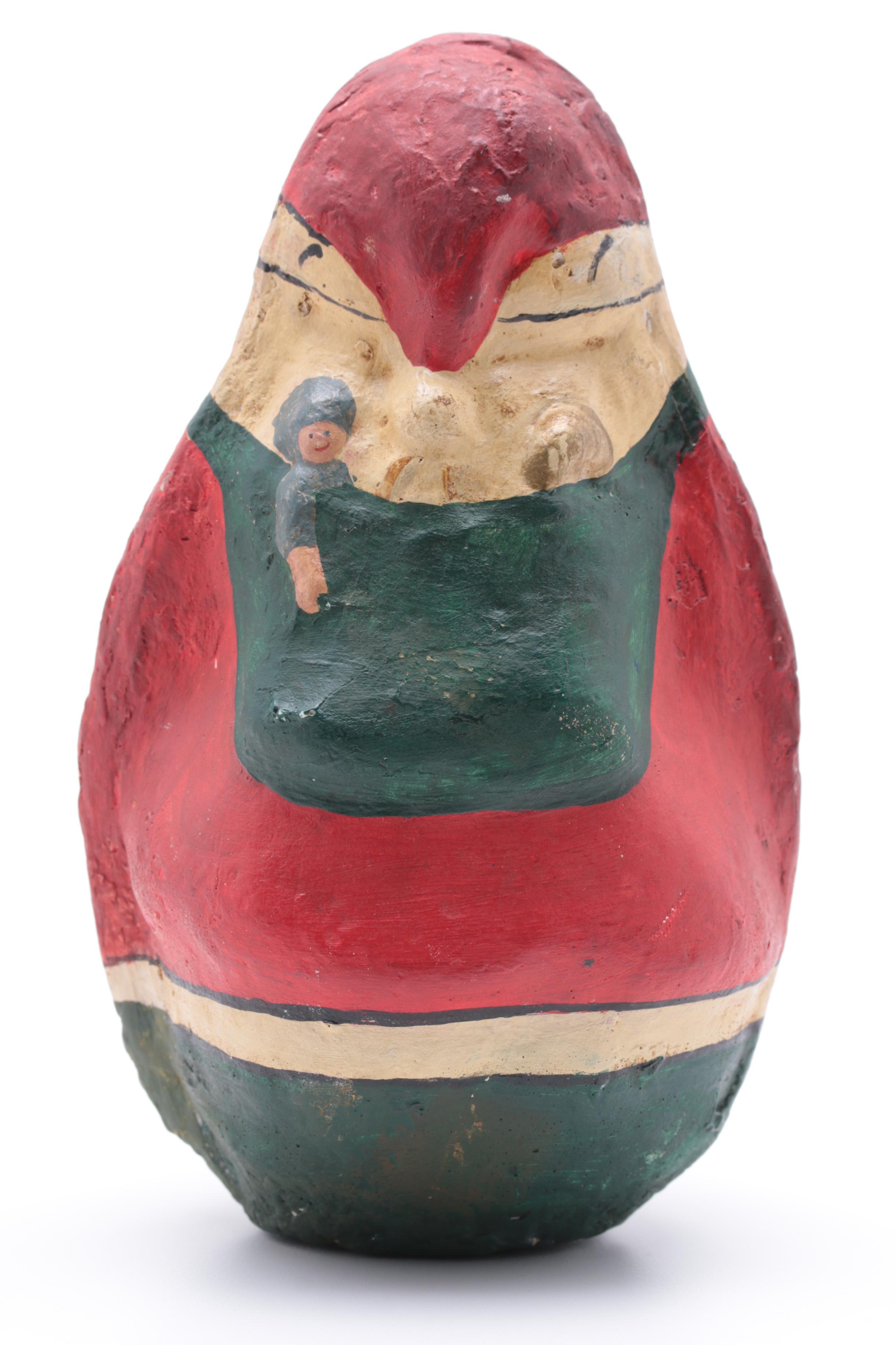 Vintage Roly Poly Papier-Mâché Santa in the Style of Shoenhut