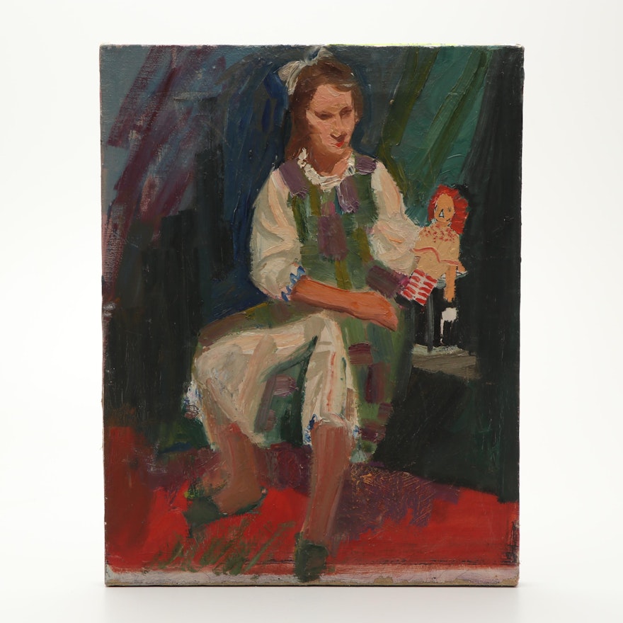 Portrait Oil Painting of Girl with Doll