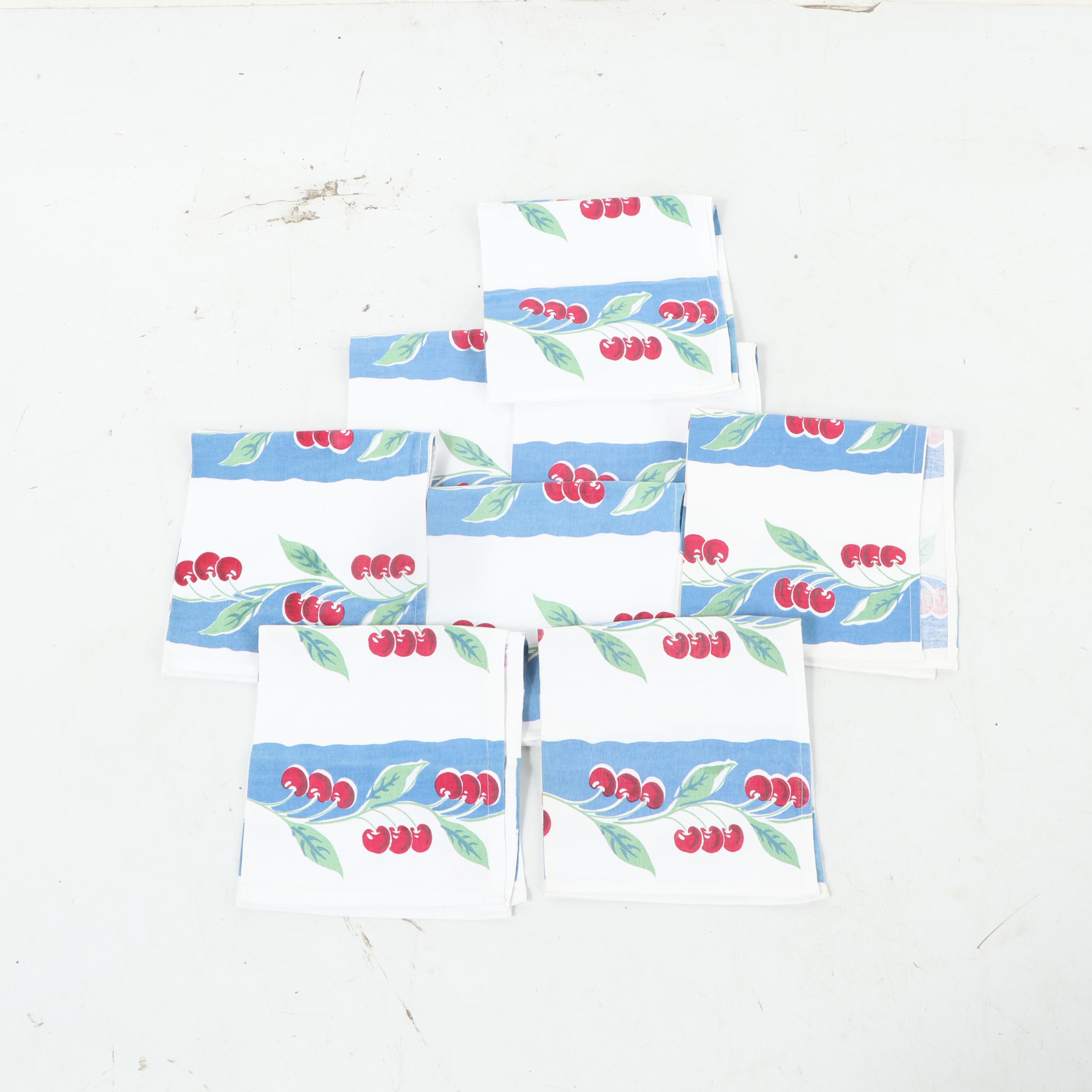 Crate & Barrel Vintage Print Cotton Tablecloth and Napkins