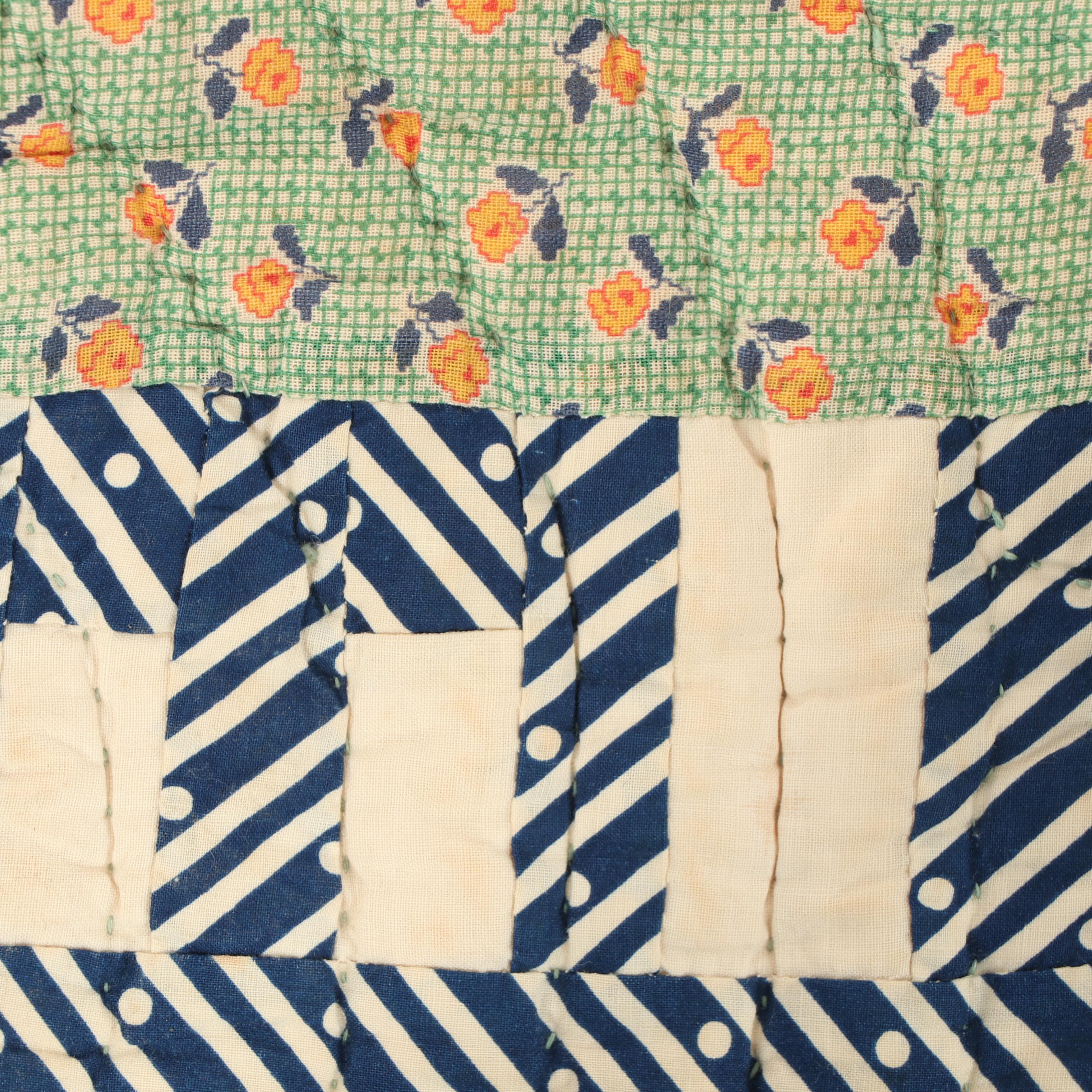 Handmade "Schoolhouse" Feedsack Quilt, Circa 1930's