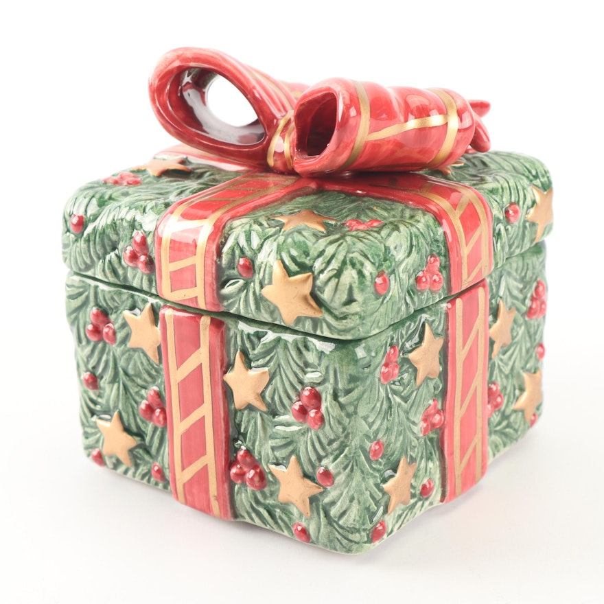 Fitz and Floyd "Toy Wreath" Square Box with Lid