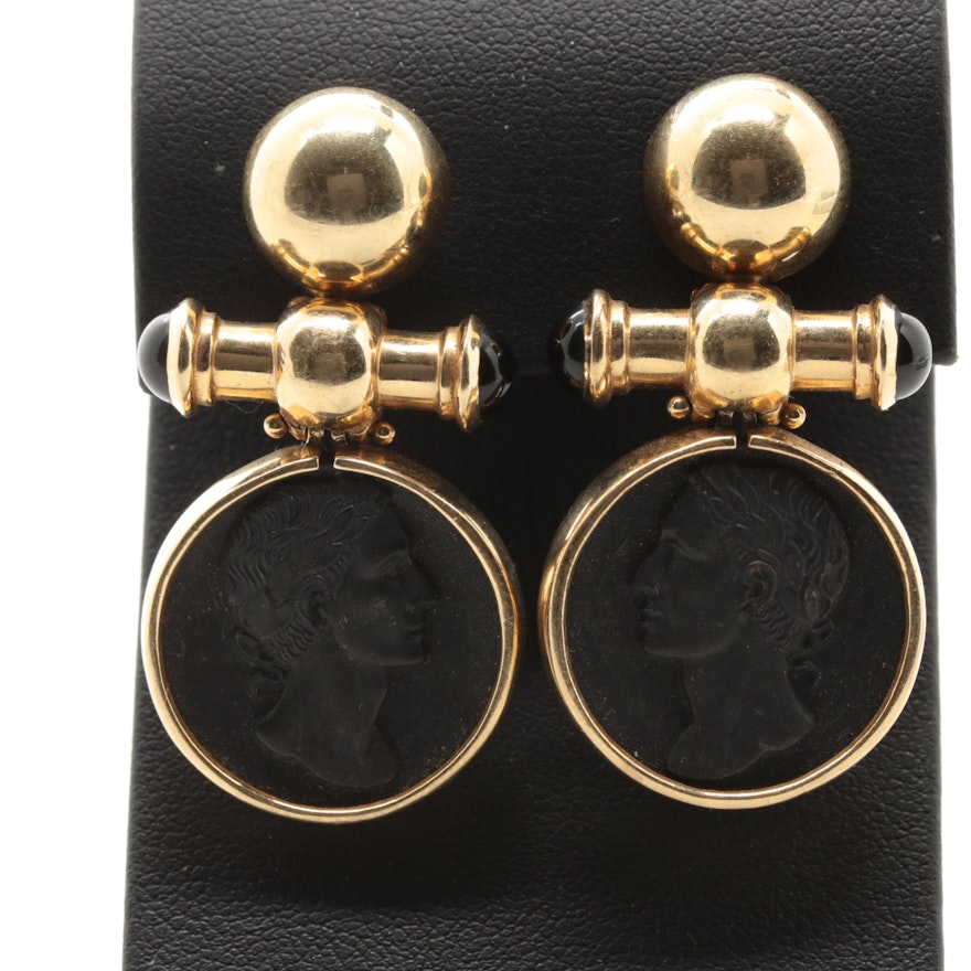 Italian 14K Yellow Gold Black Onyx Earrings