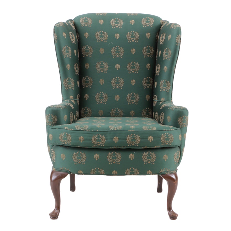 Queen Anne Style Upholstered Wingback Chair, Late 20th Century