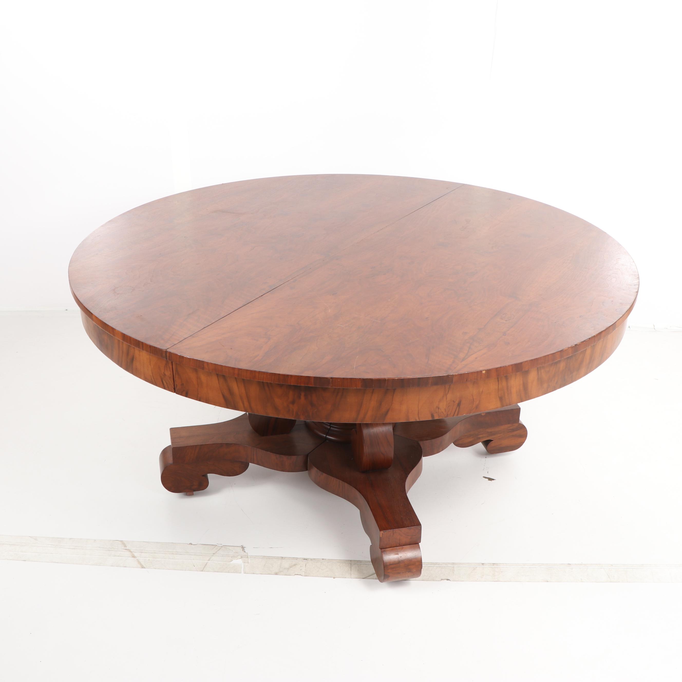 Empire Style Mahogany Dining Table on Casters, 20th Century