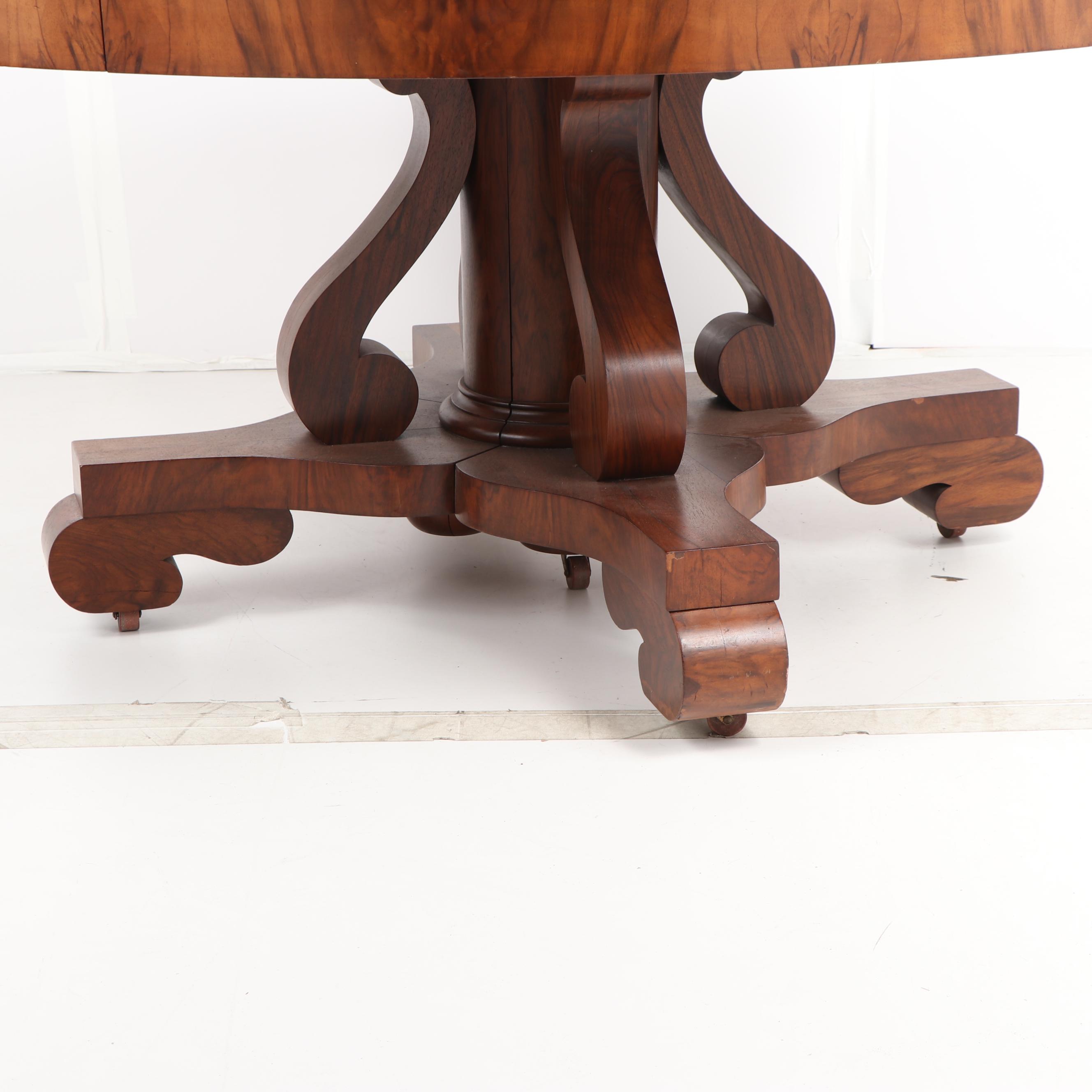 Empire Style Mahogany Dining Table on Casters, 20th Century
