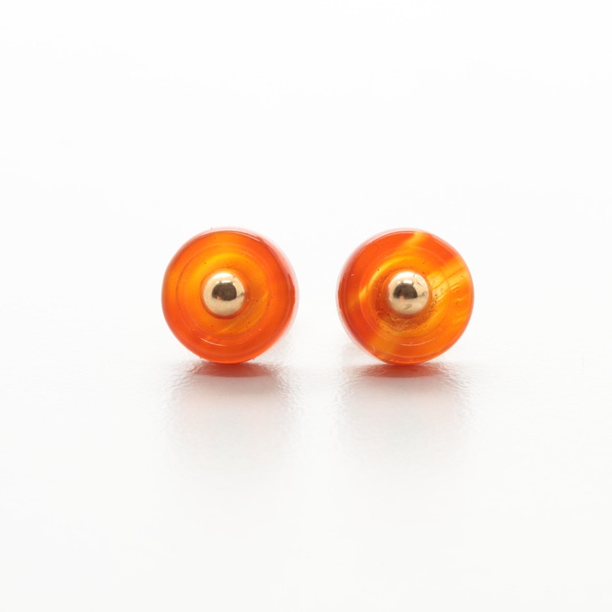 14K Yellow Gold Carnelian Stud Earrings