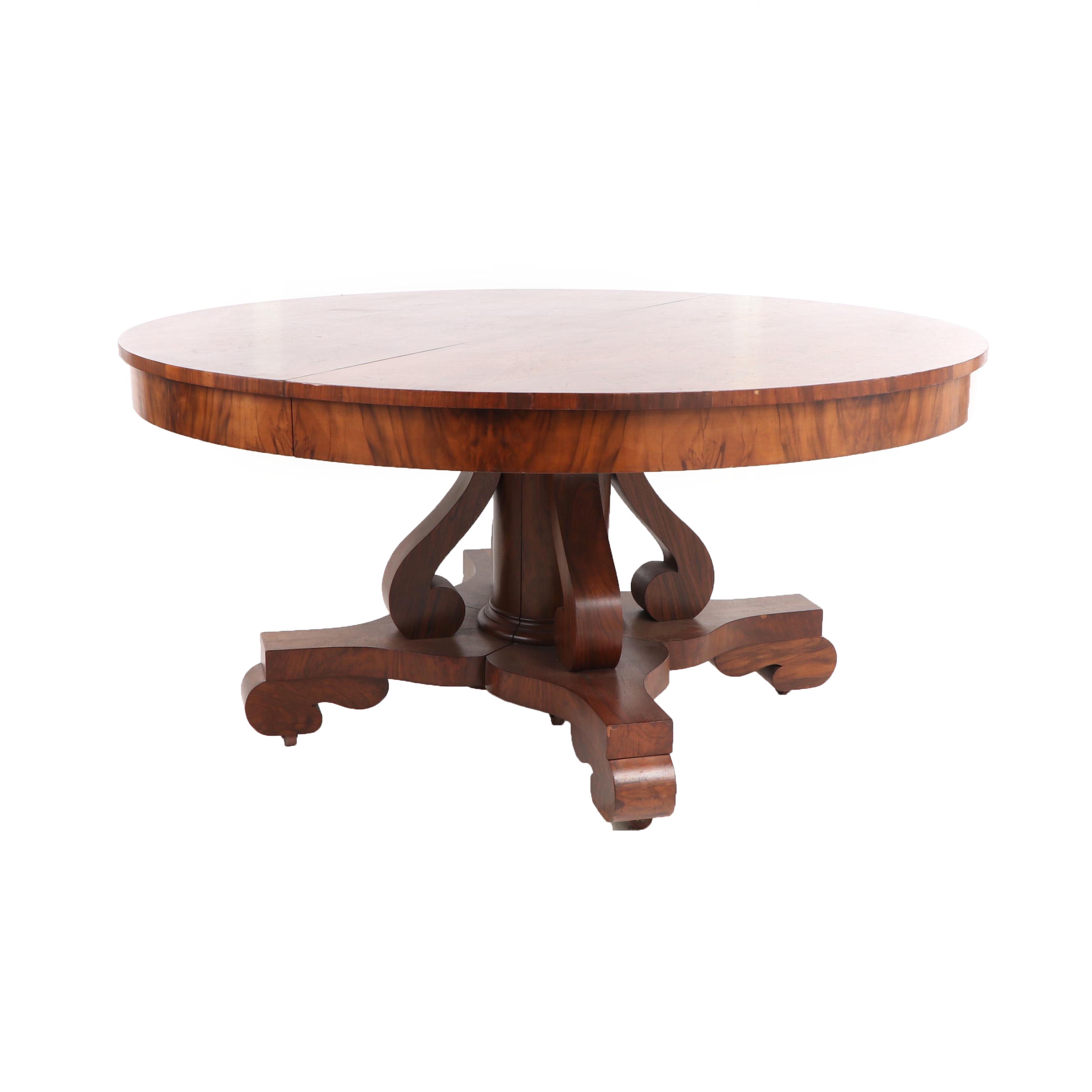 Empire Style Mahogany Dining Table on Casters, 20th Century