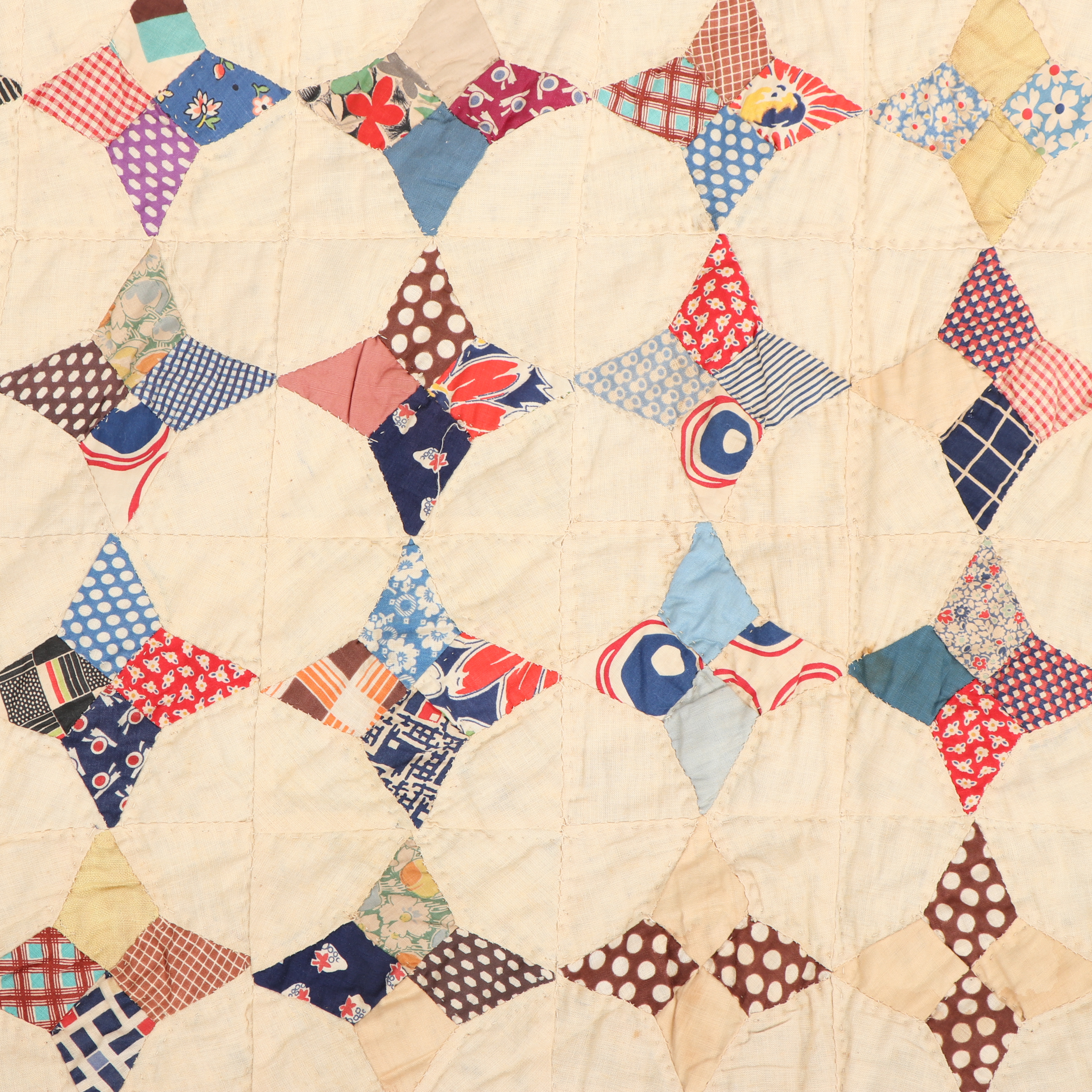 Handmade "Periwinkle Star" Quilt, Circa 1940's