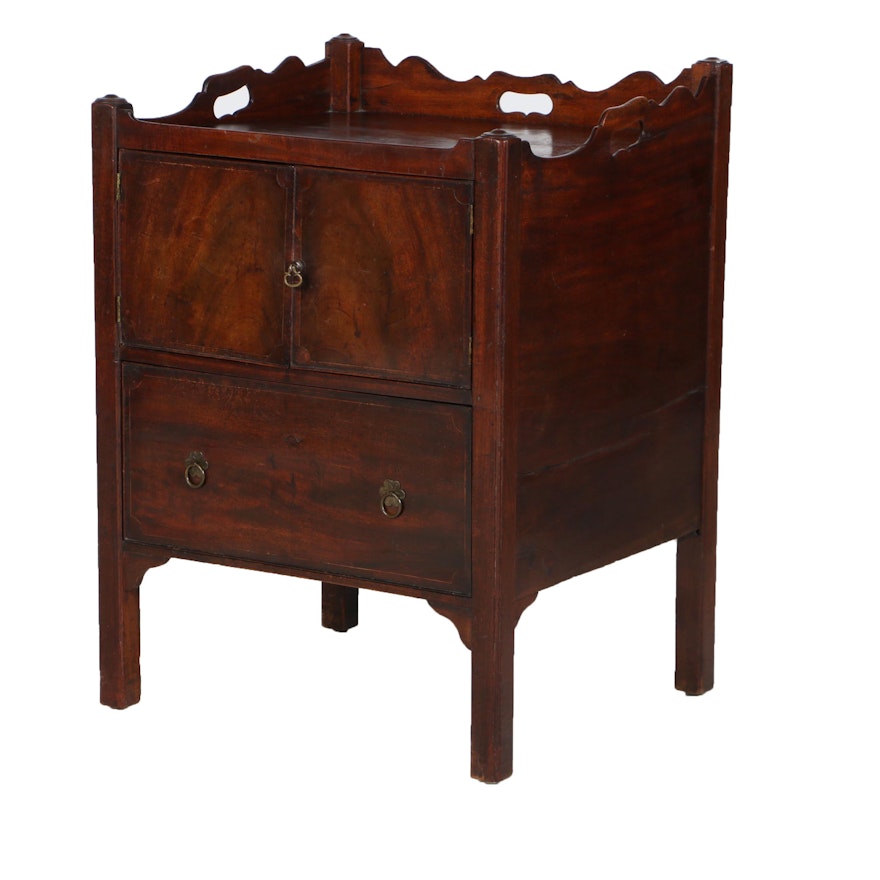 George III String-Inlaid Mahogany Bedside Cabinet, Late 18th Century