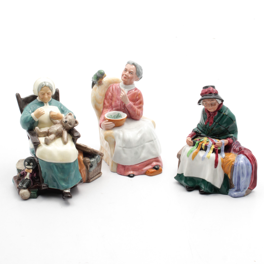 Royal Doulton "Silks and Ribbons", "Pretty Polly" and "Nanny" Figurines