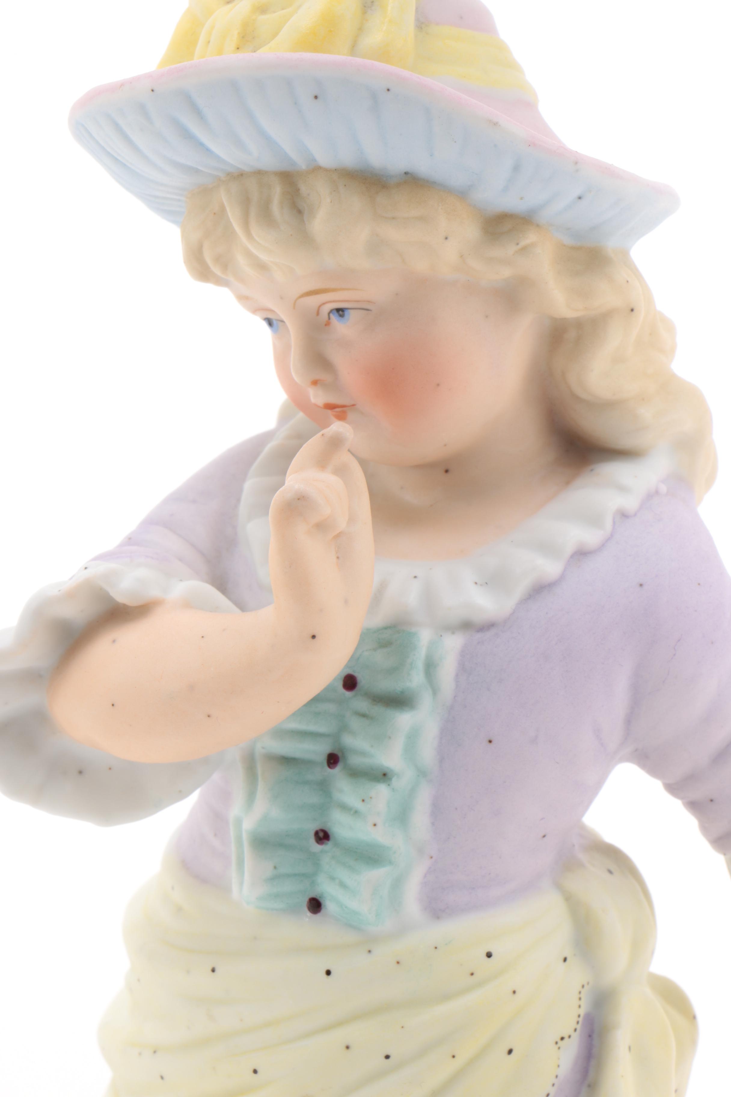 Victorian Style Girl with Open Basket Bisque Figurine