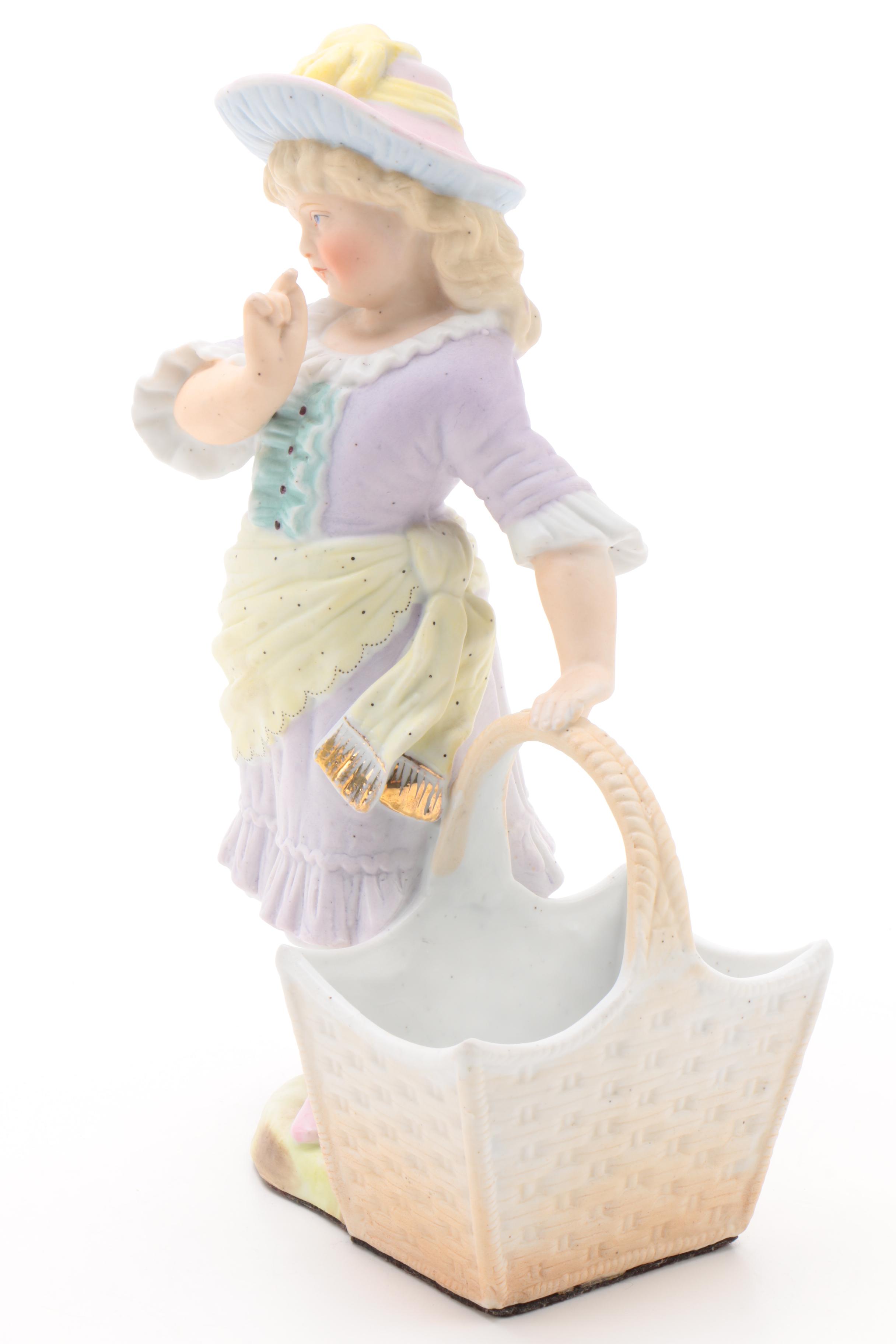 Victorian Style Girl with Open Basket Bisque Figurine