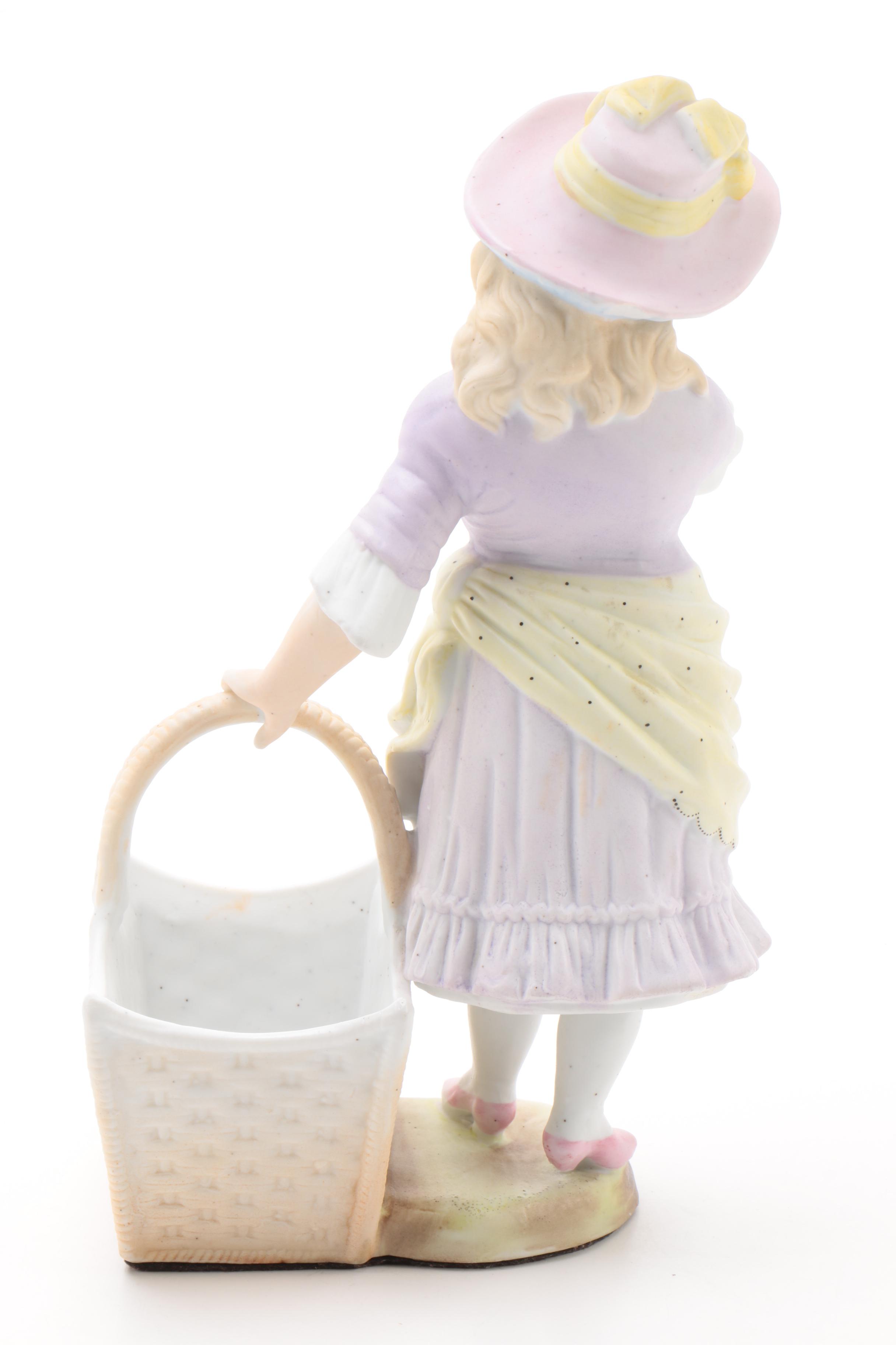 Victorian Style Girl with Open Basket Bisque Figurine