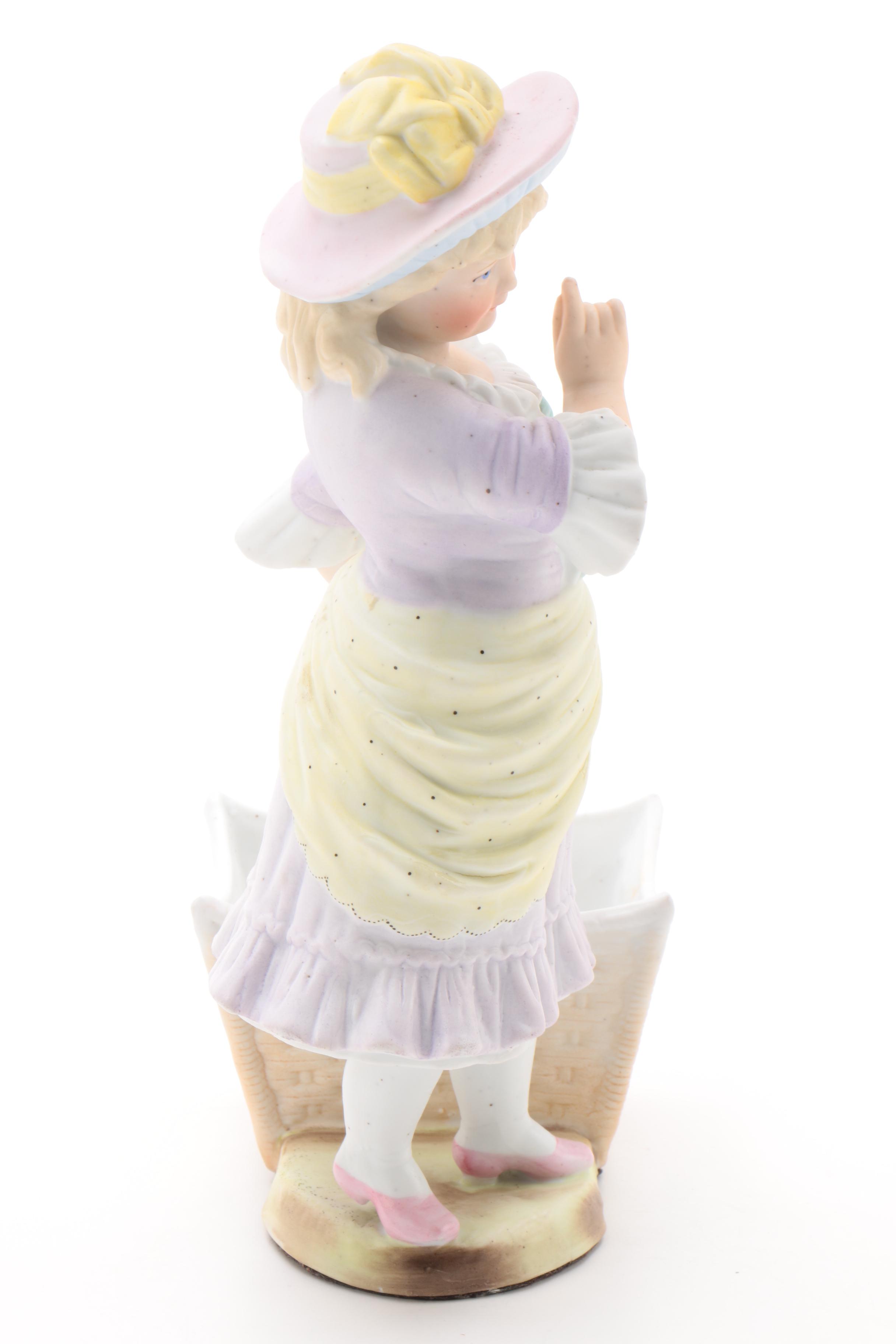 Victorian Style Girl with Open Basket Bisque Figurine