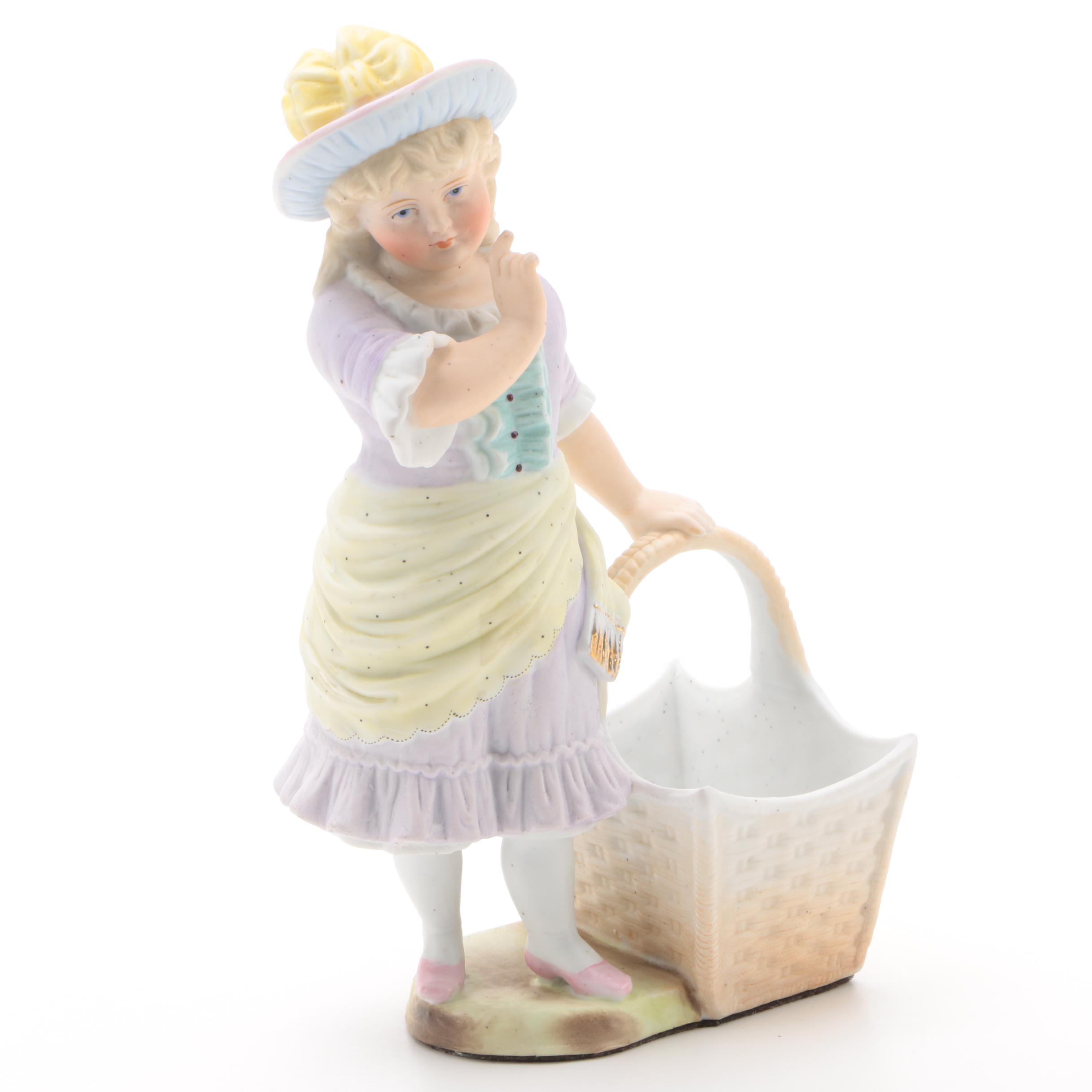 Victorian Style Girl with Open Basket Bisque Figurine