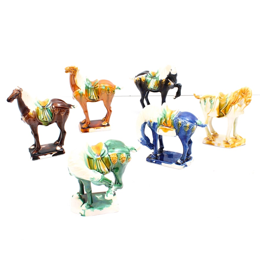 Six Chinese Tang Style Ceramic Horse Figurals