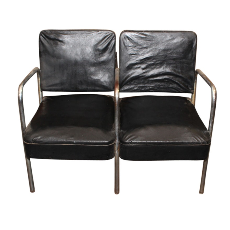 Mid Century Vinyl and Chrome Waiting Room Seat, 20th Century