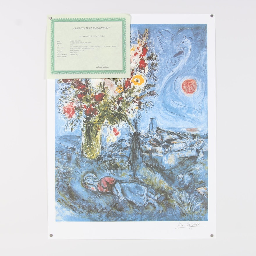 2002 Offset Lithograph after Marc Chagall "La Dormeuse Aux Fleurs"