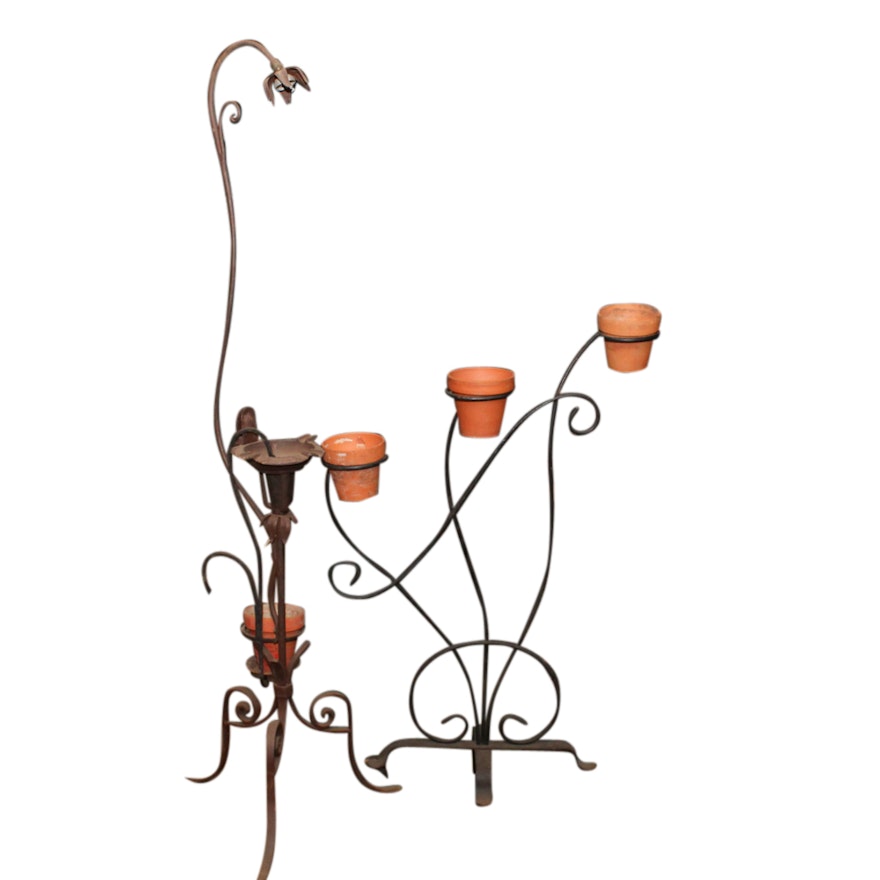 Scrolled Metal Plant Stand with Plant Stand and Lamp