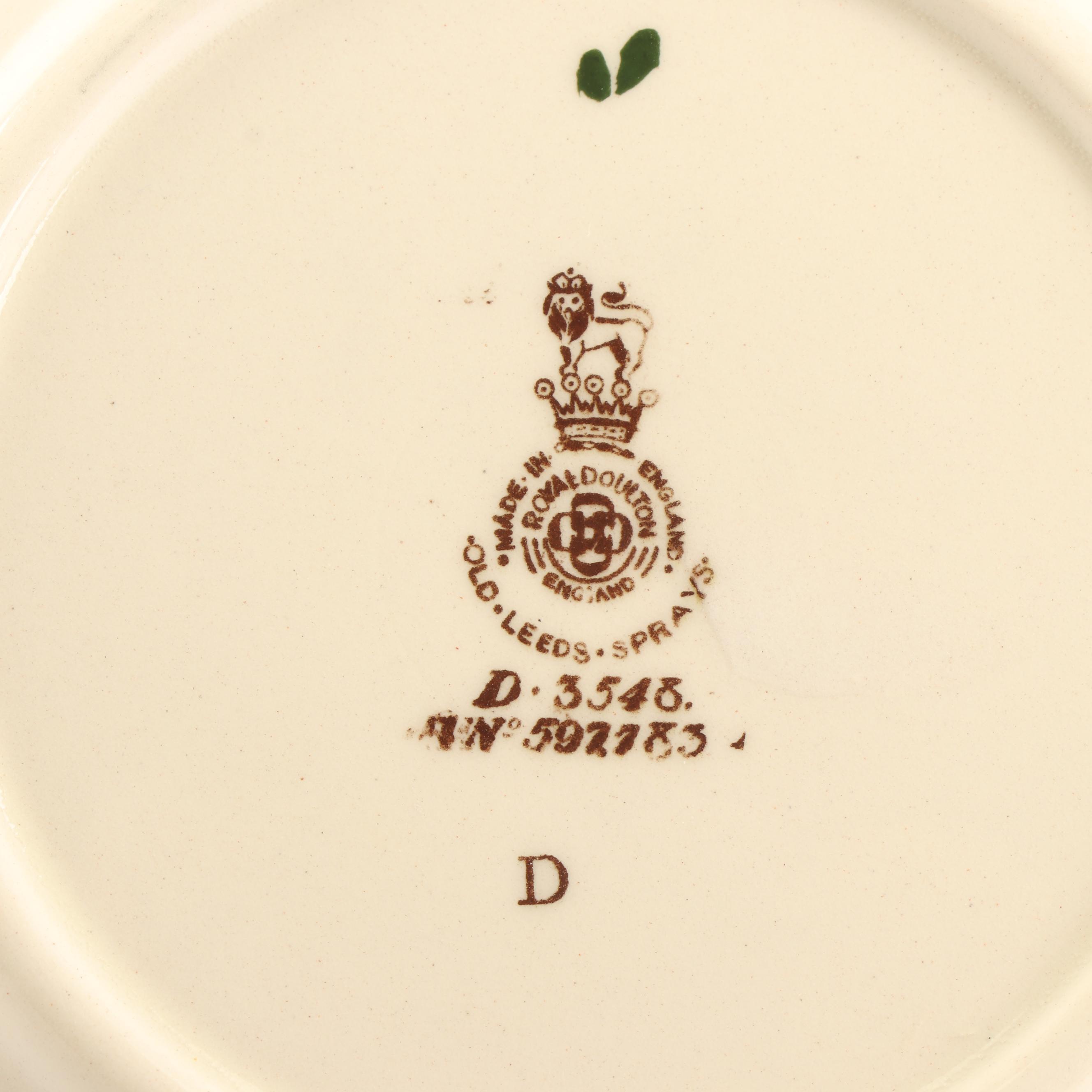 Royal Doulton "Old Leeds Sprays" Earthenware Tableware, Circa 1912