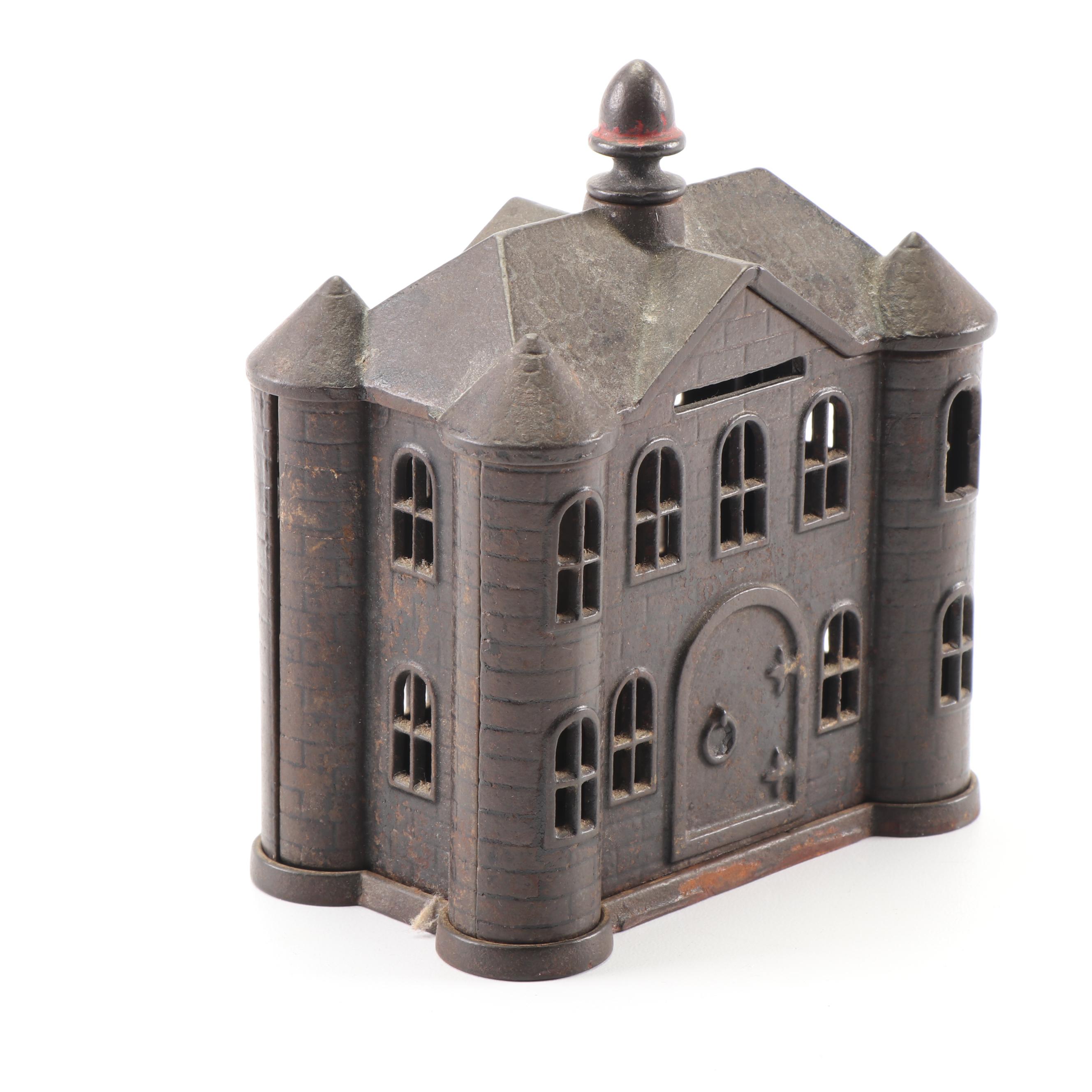 Vintage Cast Iron Bank Resembling House