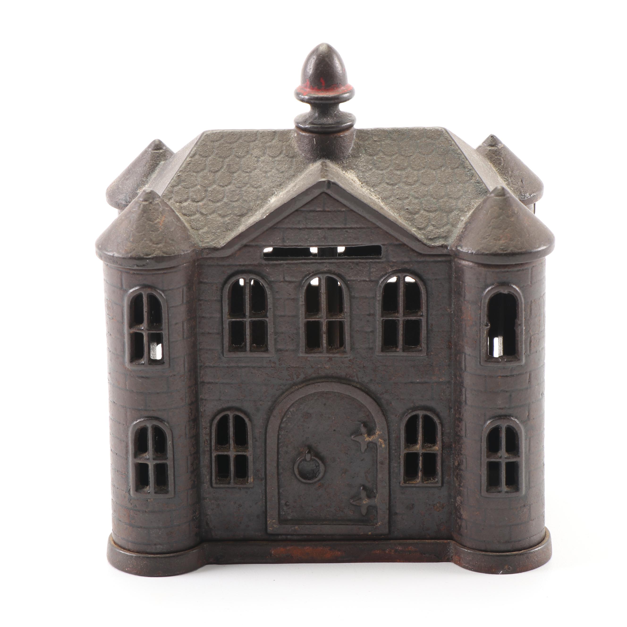 Vintage Cast Iron Bank Resembling House