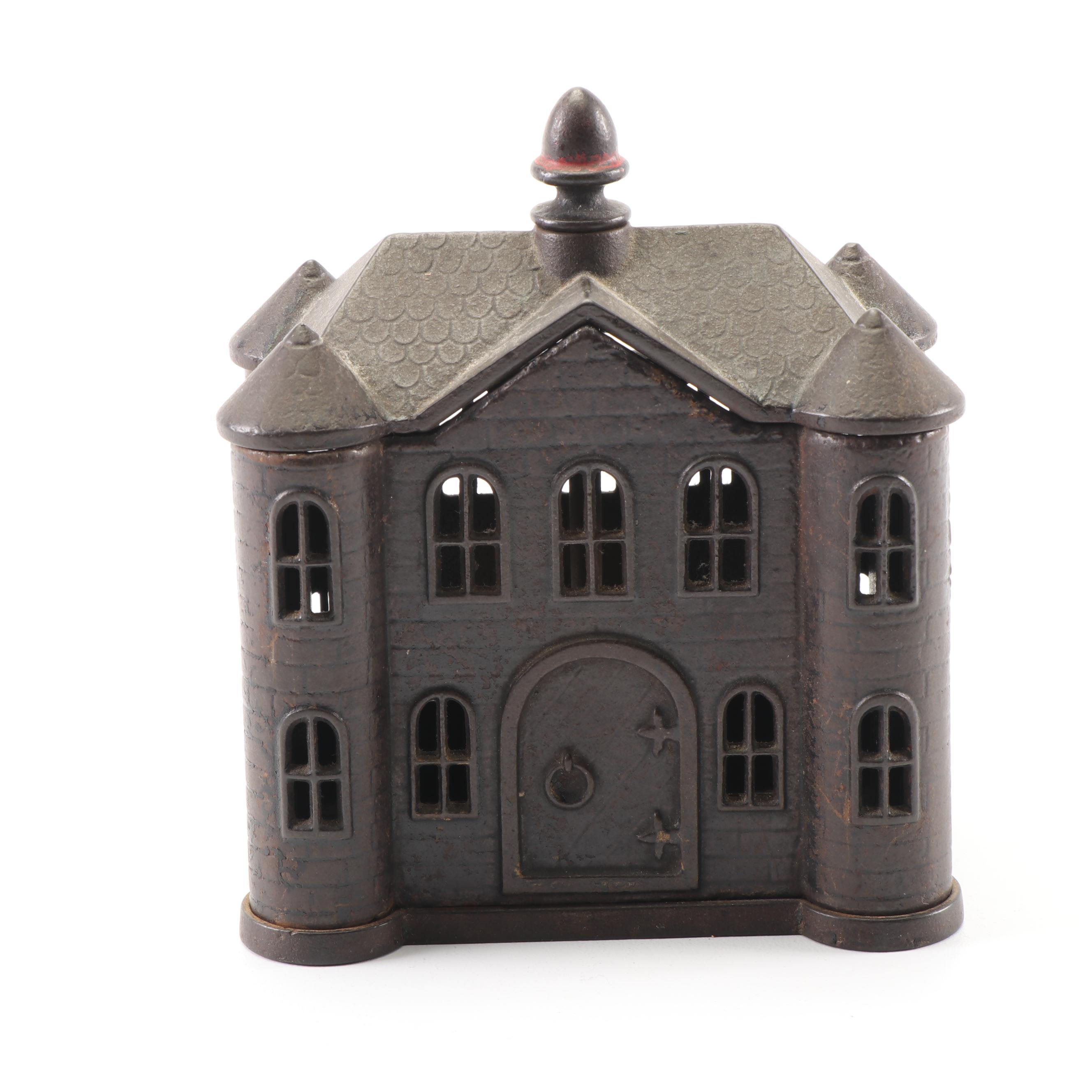 Vintage Cast Iron Bank Resembling House
