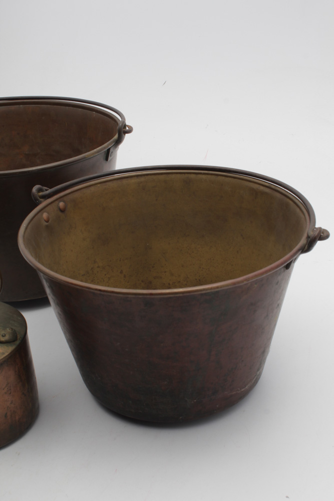 Antique Brass Fireplace Buckets and Copper Kettle