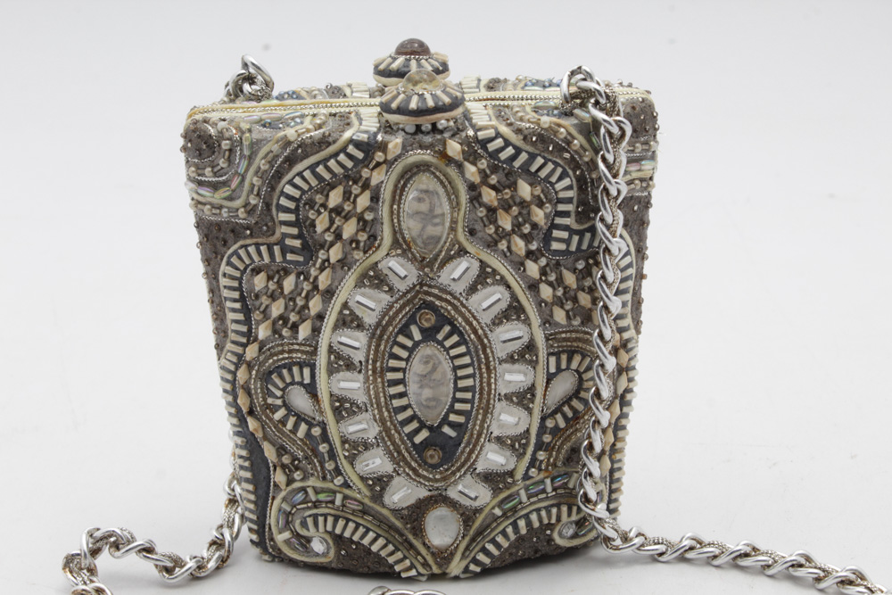 Mary Frances Ornately Jeweled Evening Bag with Silver Chain