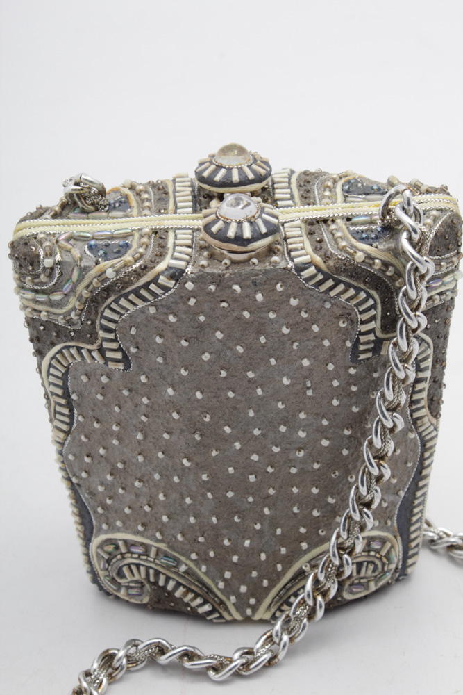 Mary Frances Ornately Jeweled Evening Bag with Silver Chain
