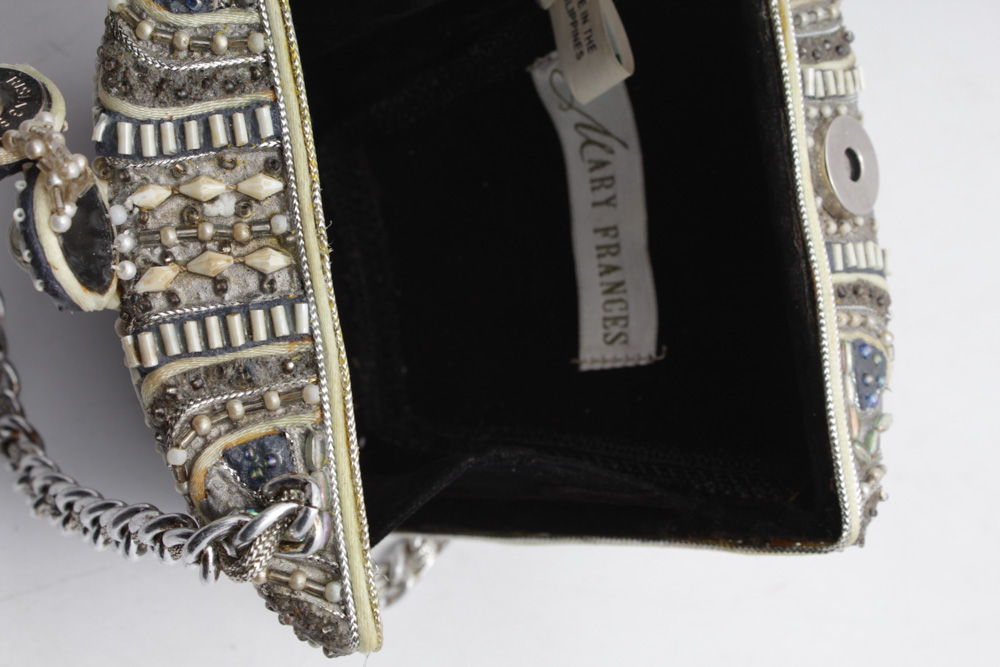 Mary Frances Ornately Jeweled Evening Bag with Silver Chain