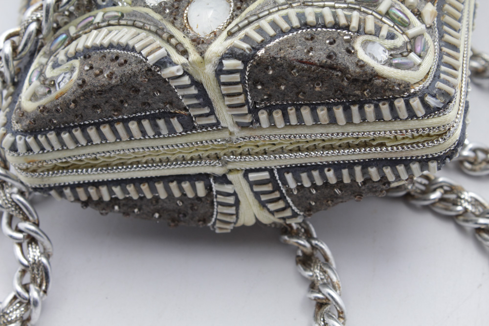 Mary Frances Ornately Jeweled Evening Bag with Silver Chain