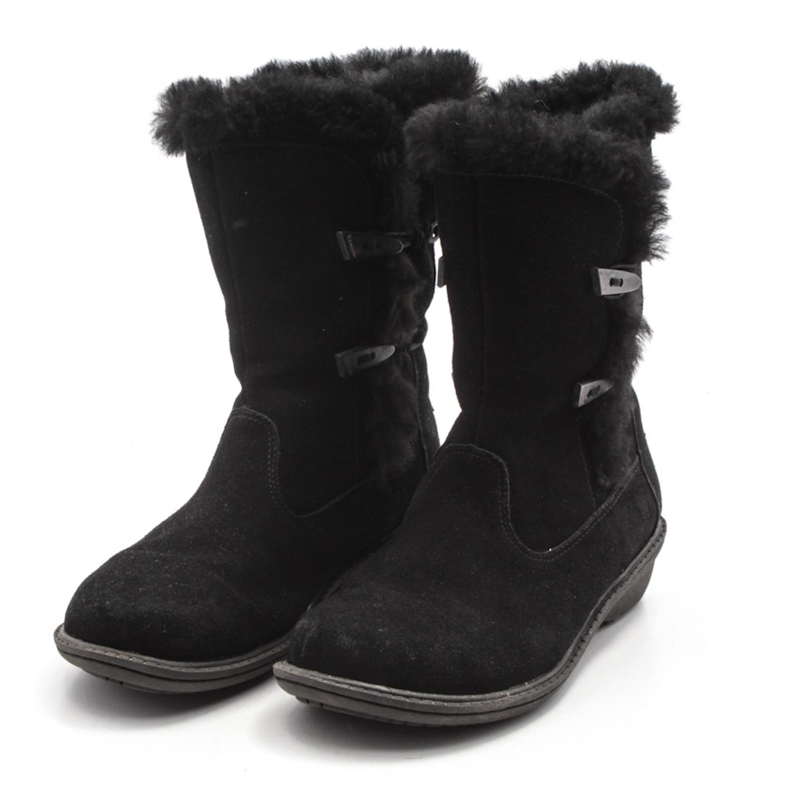 Women's Bearpaw Shearling Lined Black Suede Boots