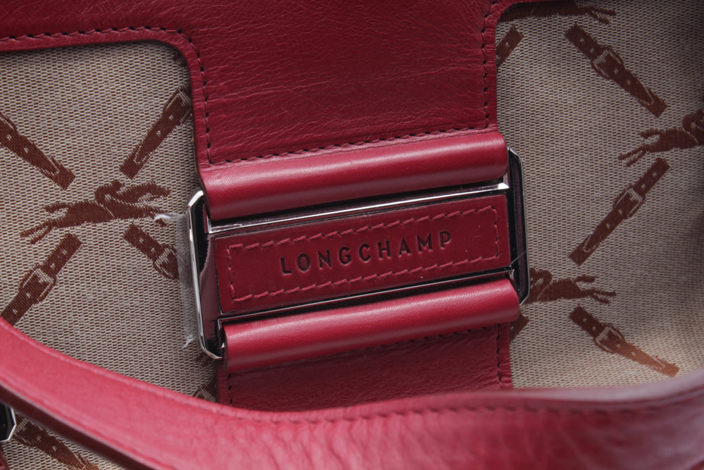 Longchamp Paris Canvas and Red Leather Tote