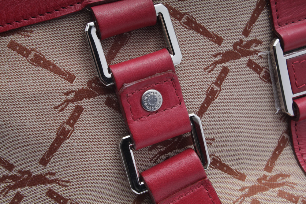 Longchamp Paris Canvas and Red Leather Tote