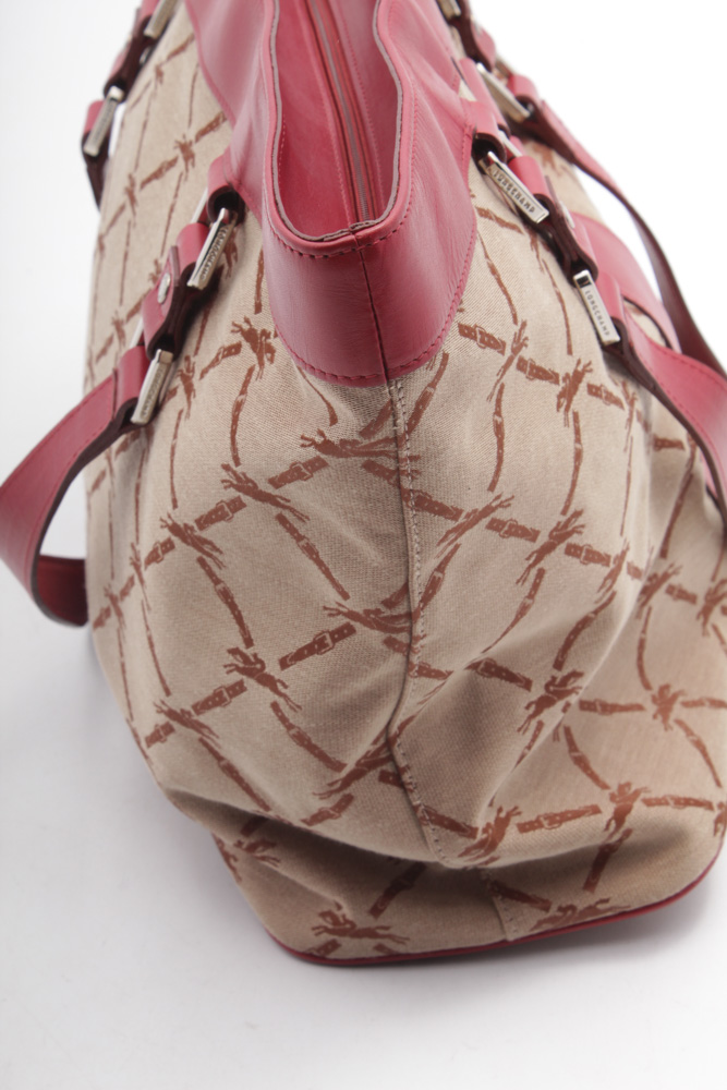 Longchamp Paris Canvas and Red Leather Tote