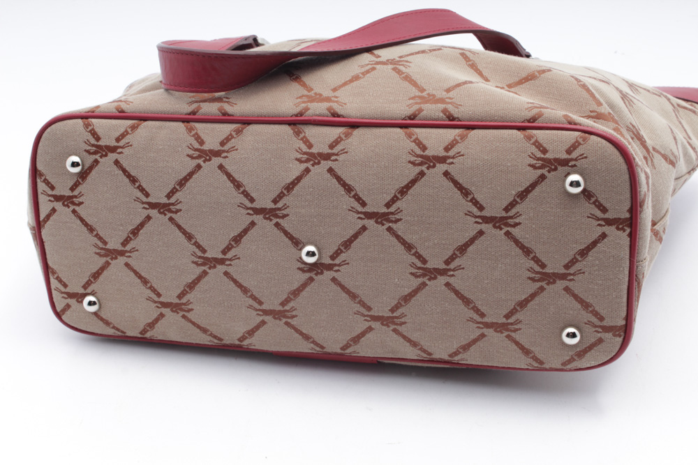 Longchamp Paris Canvas and Red Leather Tote