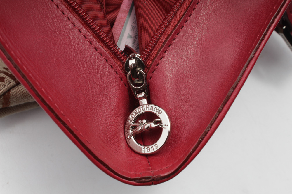 Longchamp Paris Canvas and Red Leather Tote