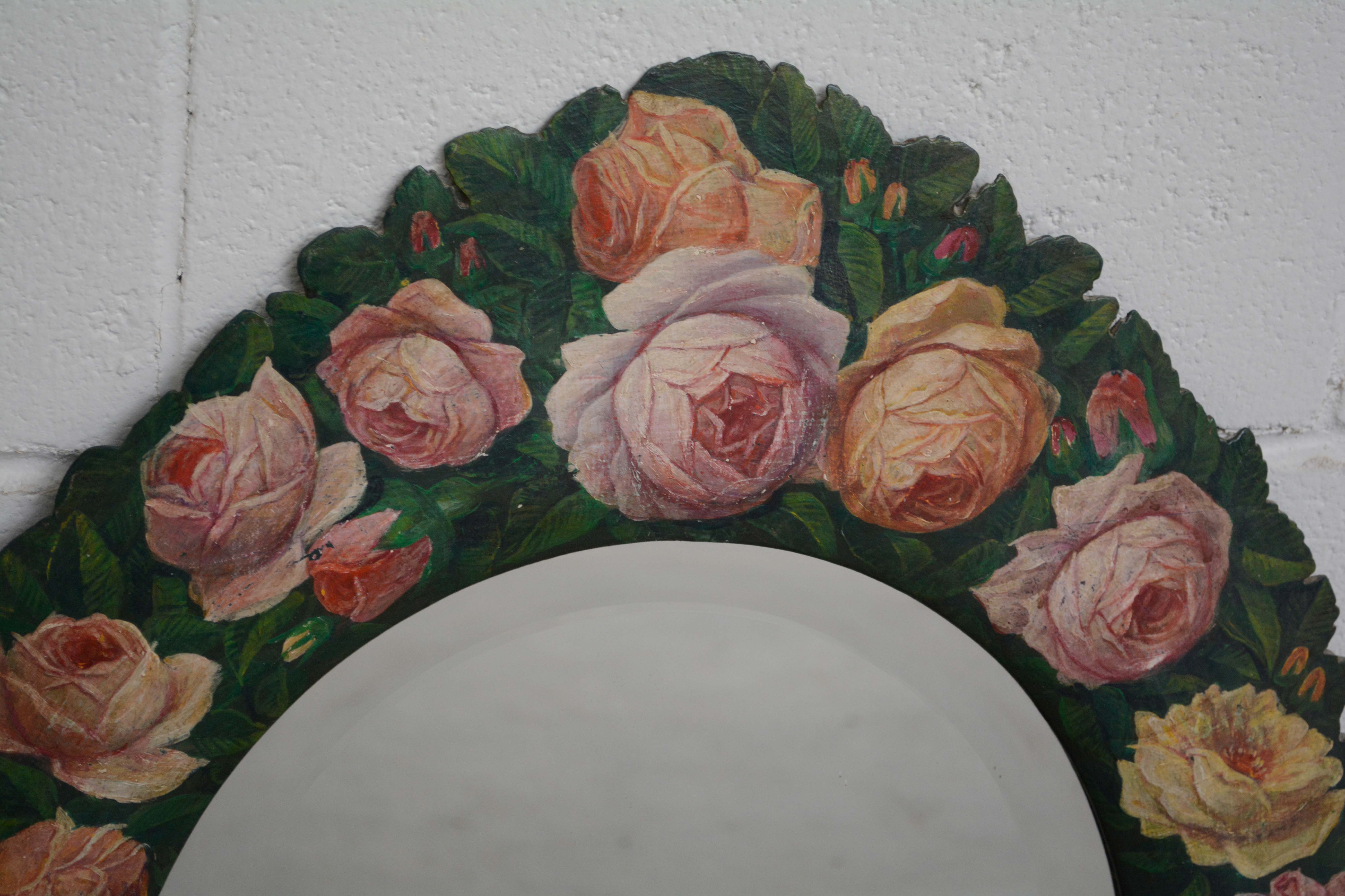 Floral Painted Wall Mount Mirror, Mid/Late 20th Century