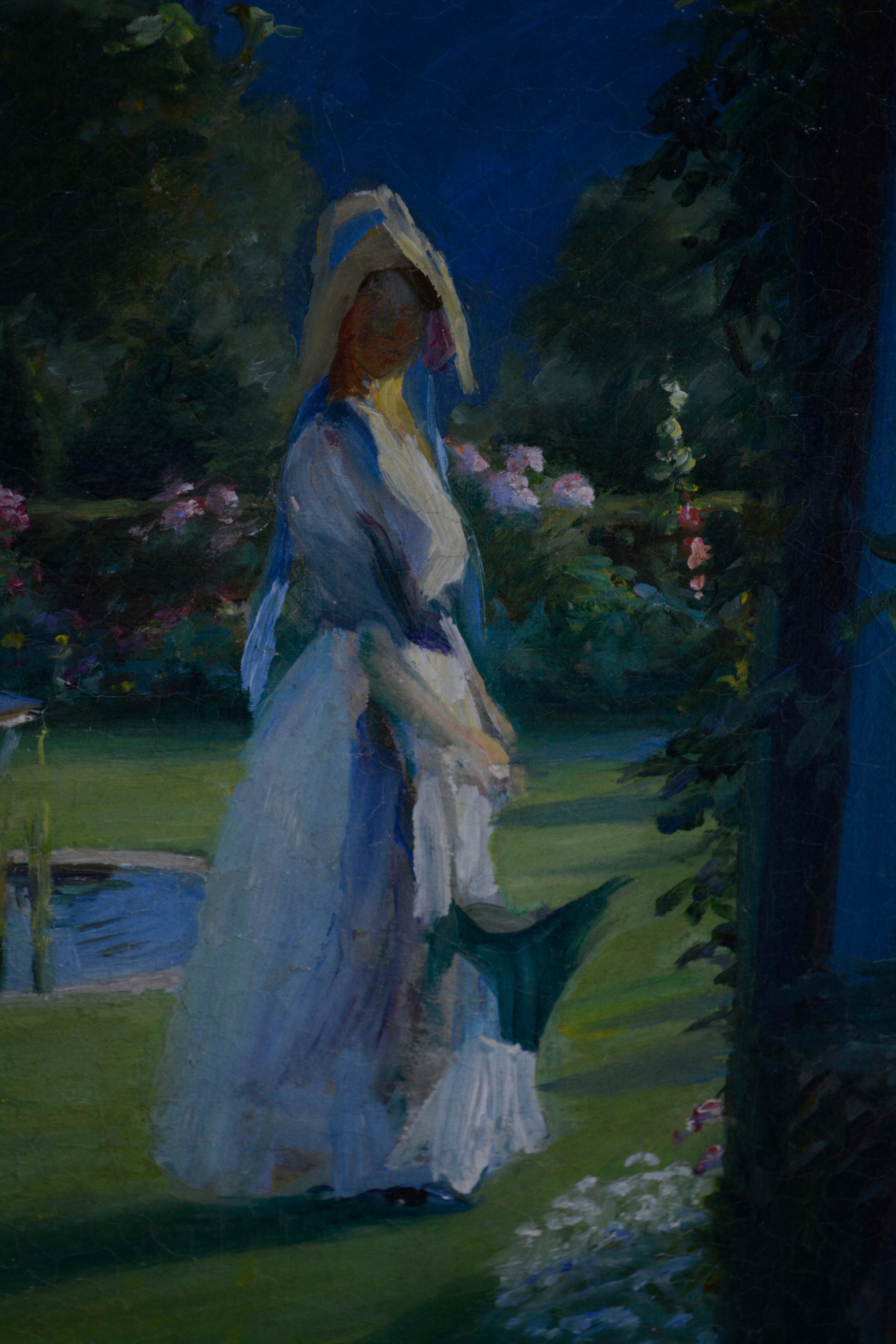 Oil Painting of Woman in a Garden